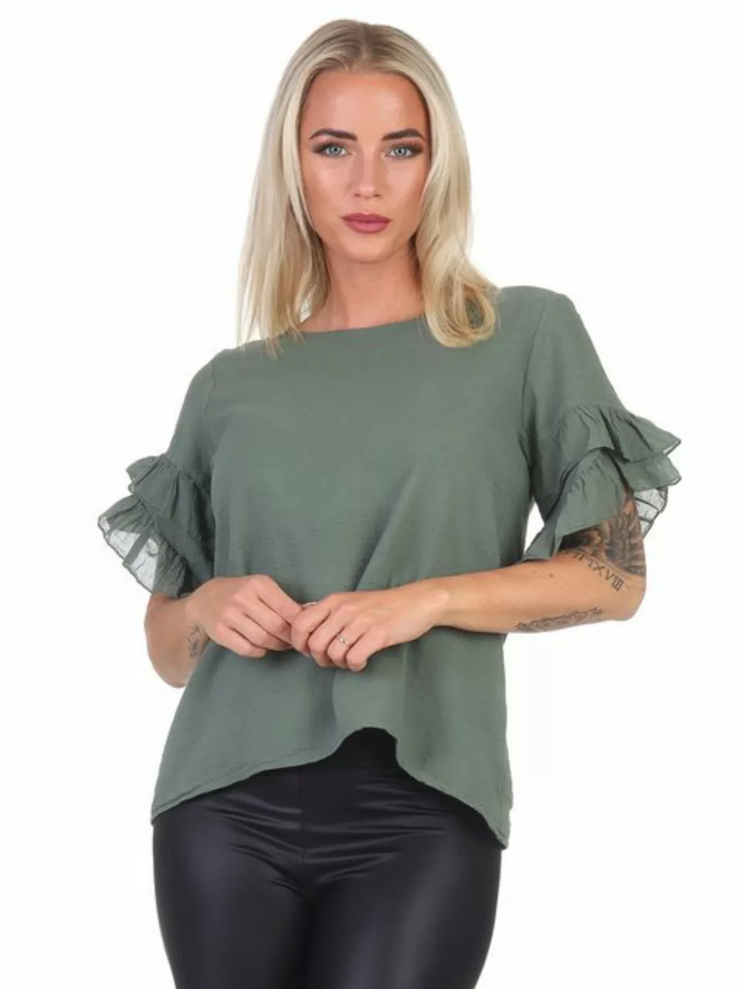 Mississhop Kurzarmshirt Charmantes Volant-Ärmel-Shirt – 100% Baumwolle M. 3 günstig online kaufen