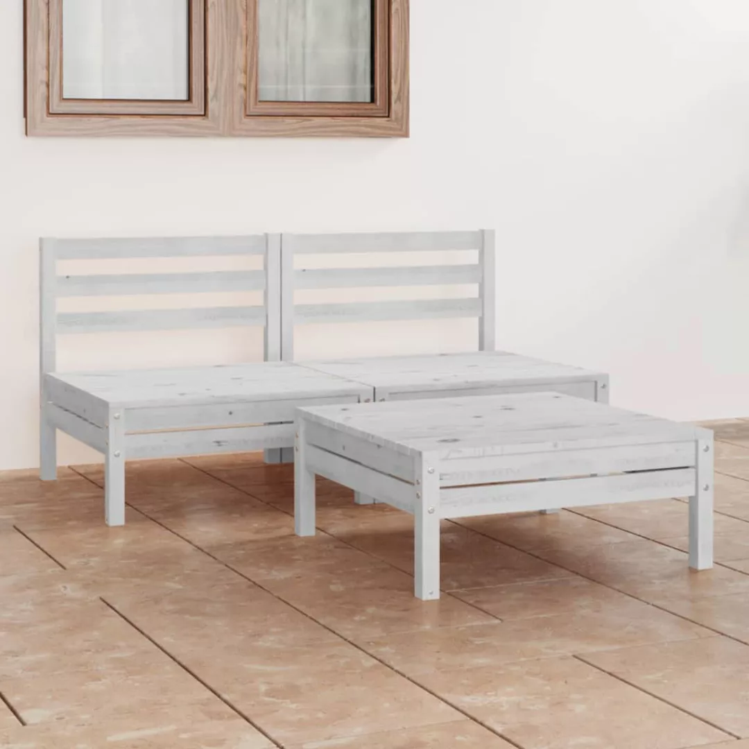 3-tlg. Garten-lounge-set Weiß Kiefer Massivholz günstig online kaufen