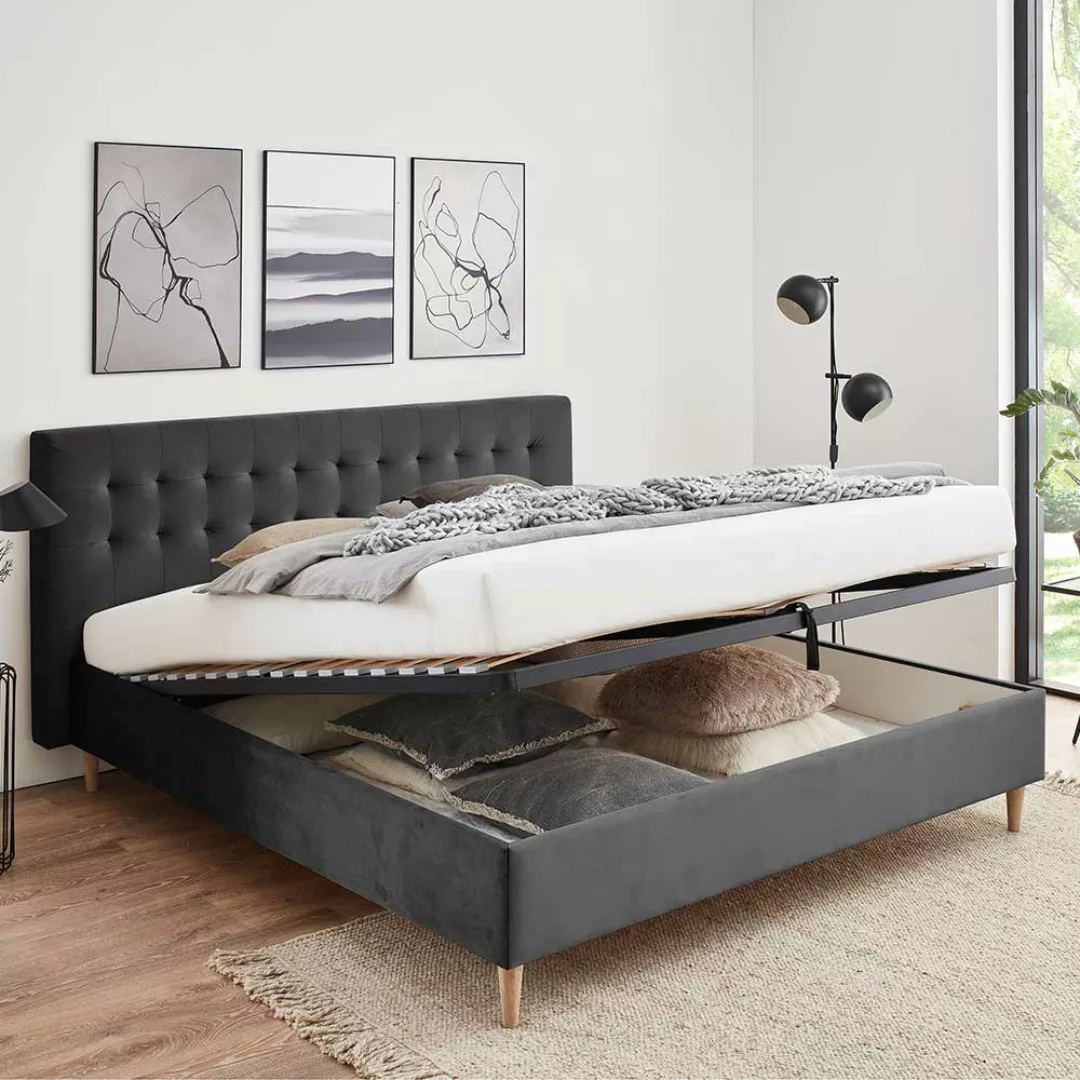 Stoffbett Doppelbett in Dunkelgrau 107 cm Kopfteil günstig online kaufen