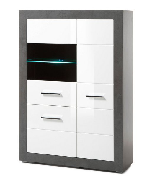 Furn.Design Stauraumvitrine Briard (Highboard in weiß Hochglanz und grau, 3 günstig online kaufen