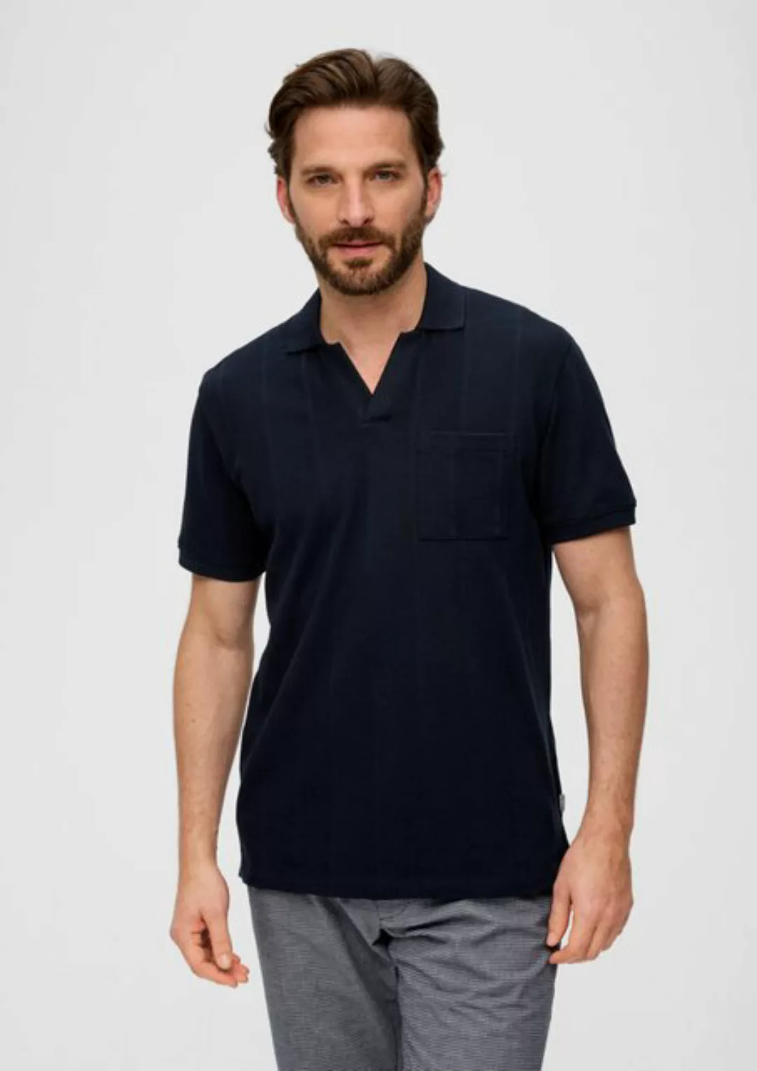 s.Oliver Kurzarmshirt Poloshirt mit Brusttasche Blende, Streifen-Detail günstig online kaufen