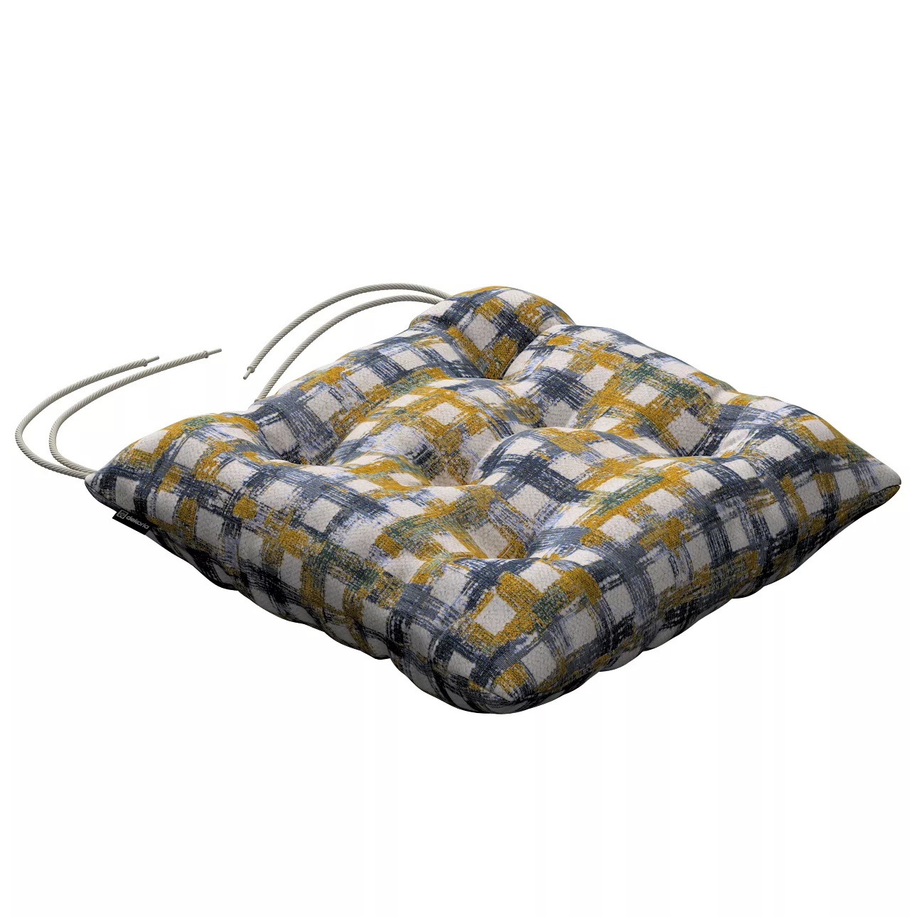 Stuhlkissen Thomas mit Bindeschnur, blau-gelb, 38 x 38 x 8 cm, Cosy Home (1 günstig online kaufen