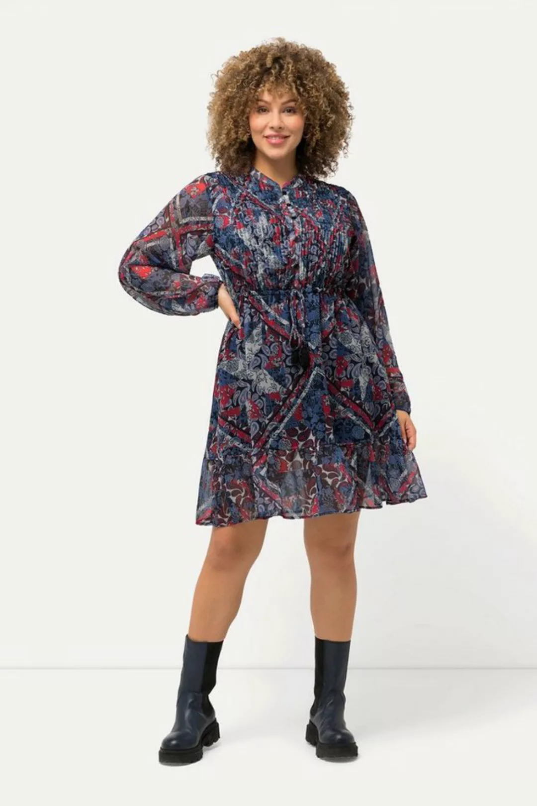 Ulla Popken Sommerkleid Kleid Paisleymuster Tunika-Ausschnitt Langarm günstig online kaufen