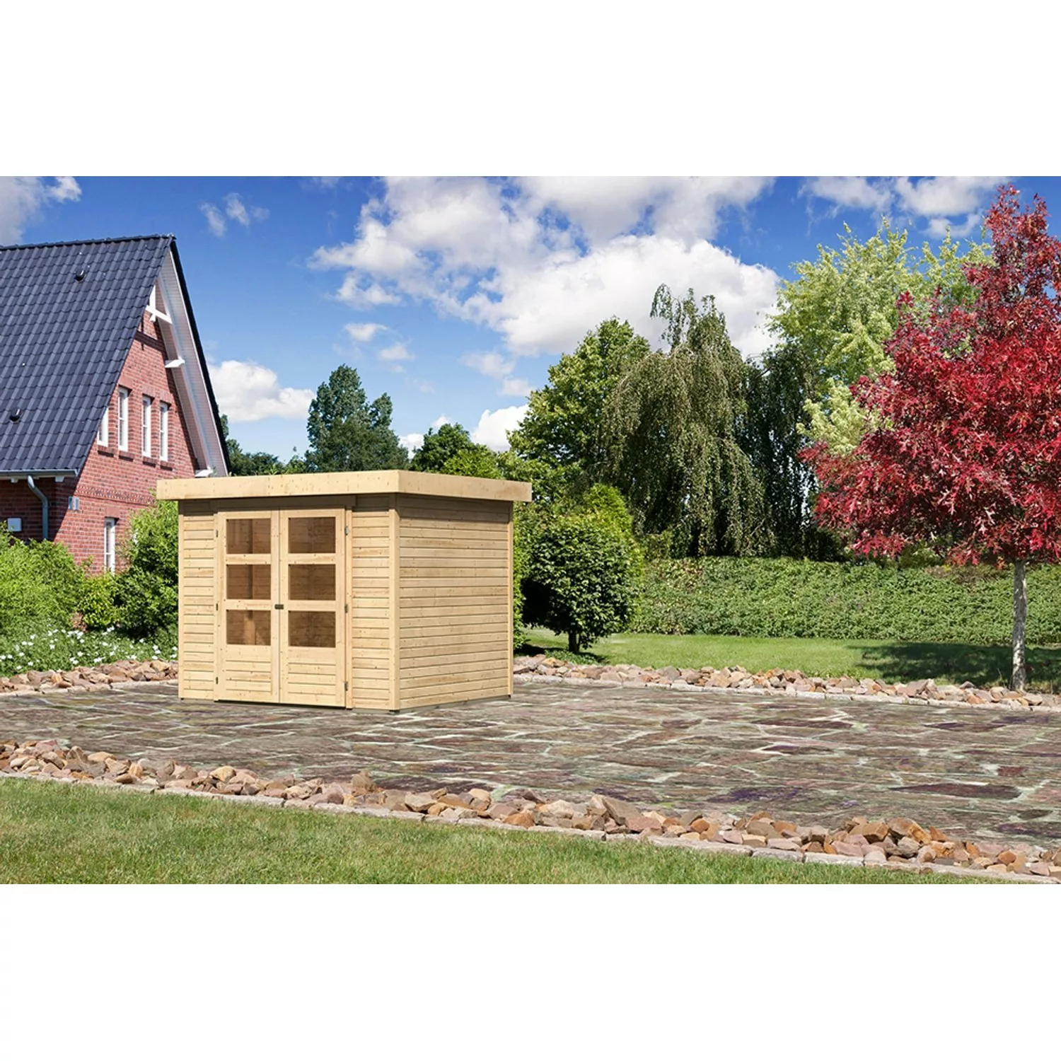 Karibu Holz-Gartenhaus Raala Sandbeige Pultdach Unbehandelt 238 cm x 213 cm günstig online kaufen