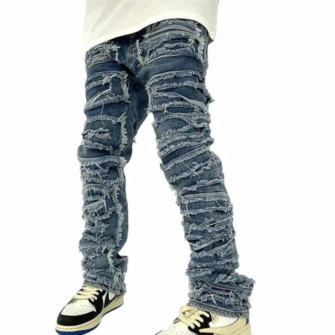KIKI Haremshose Herren Hip Hop Jeans Loose Straight Washed Jeans Lässige Je günstig online kaufen