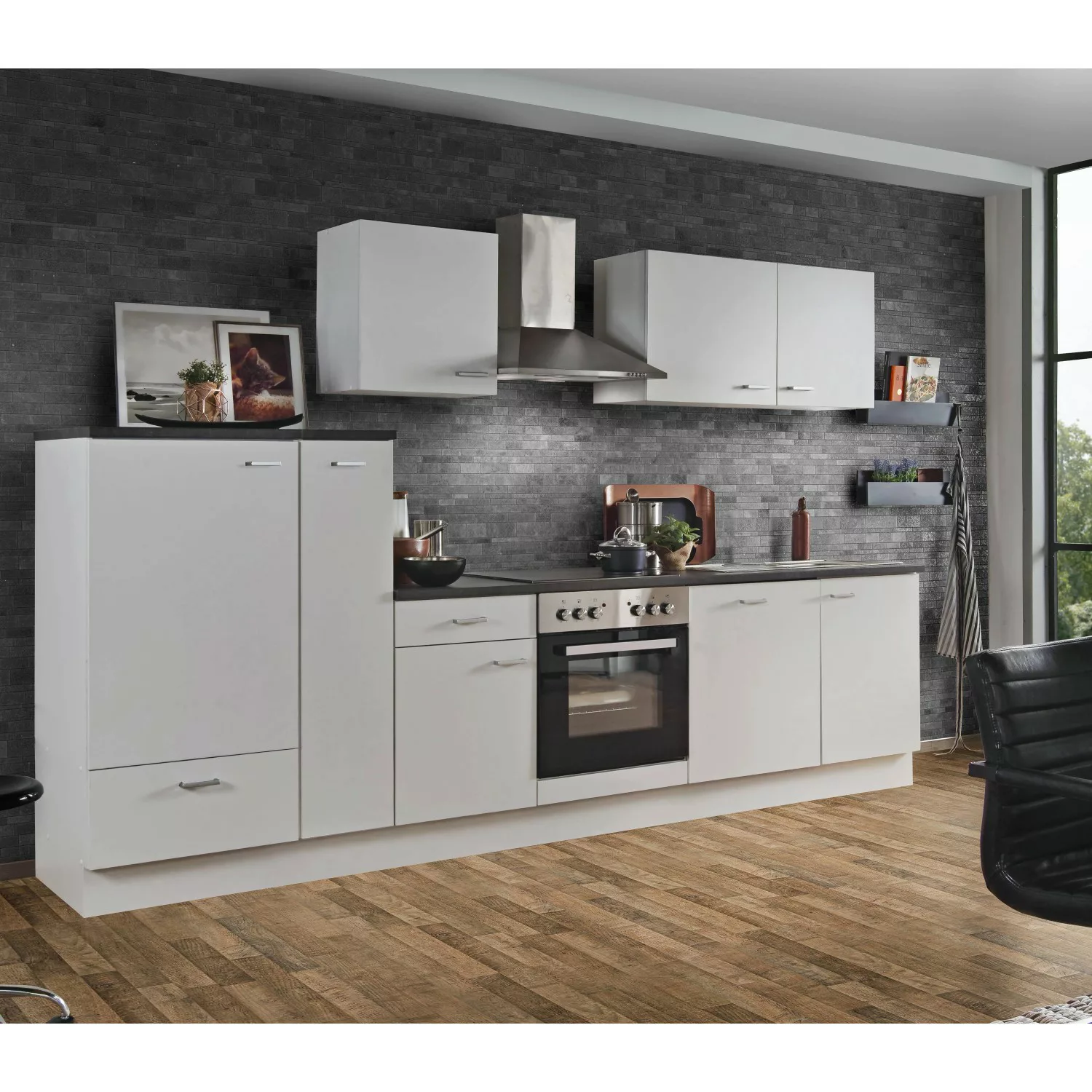 Menke Küchenzeile/Küchenblock White Classic 310 cm Weiß-Marmor-Optik günstig online kaufen