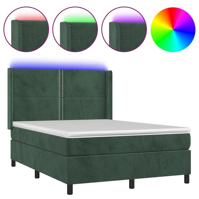 vidaXL Boxspringbett, Boxspringbett mit Matratze & LED Dunkelgrün 140x200 c günstig online kaufen