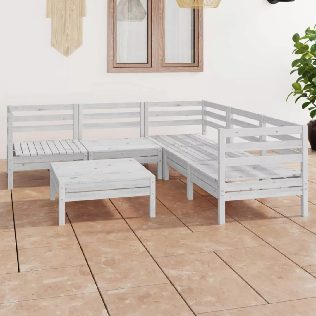 6-tlg. Garten-lounge-set Massivholz Kiefer Weiß günstig online kaufen