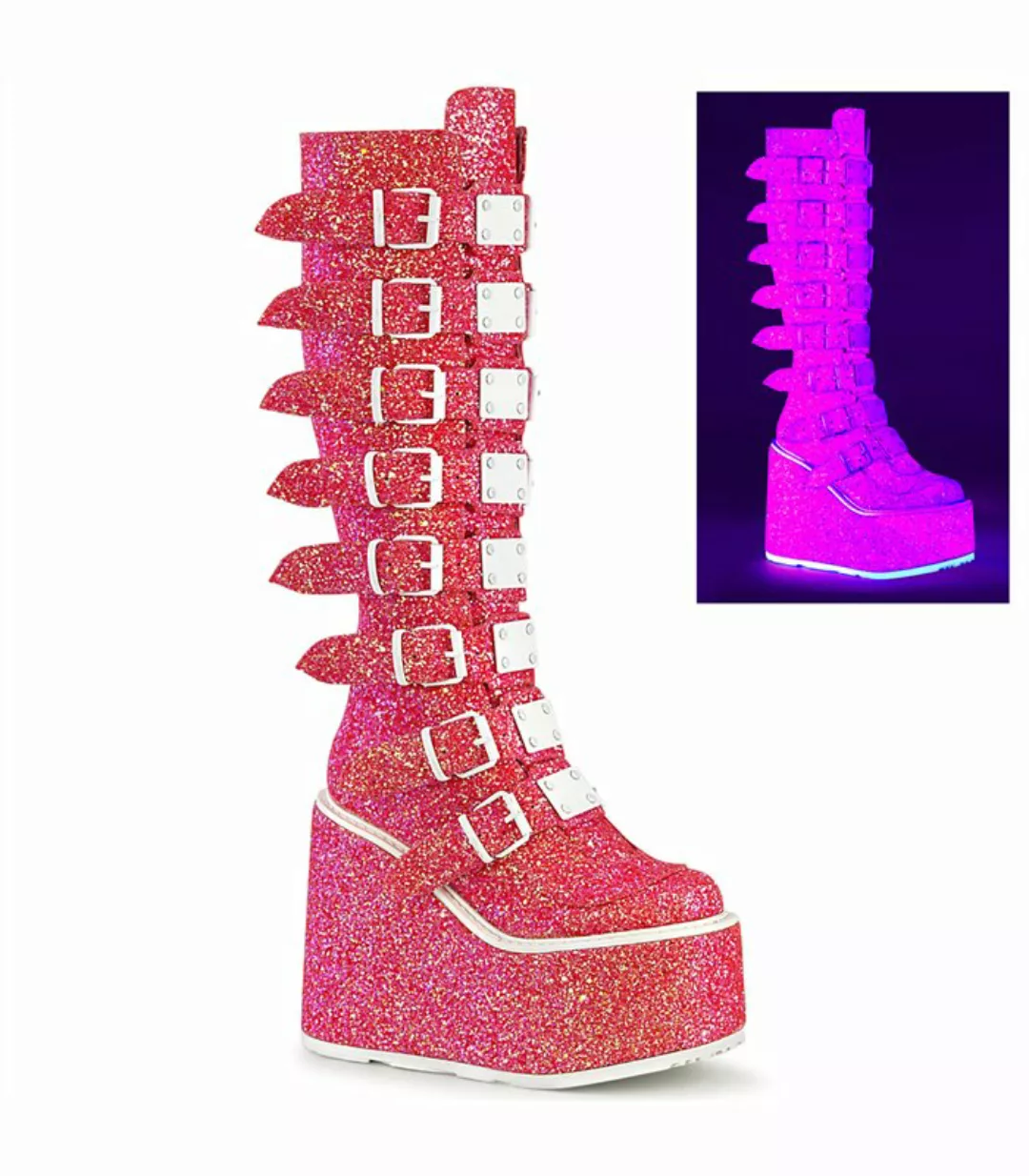SWING-815 Plateau Stiefel - Pink neon | Demonia (Schuhgröße: EUR 42) günstig online kaufen