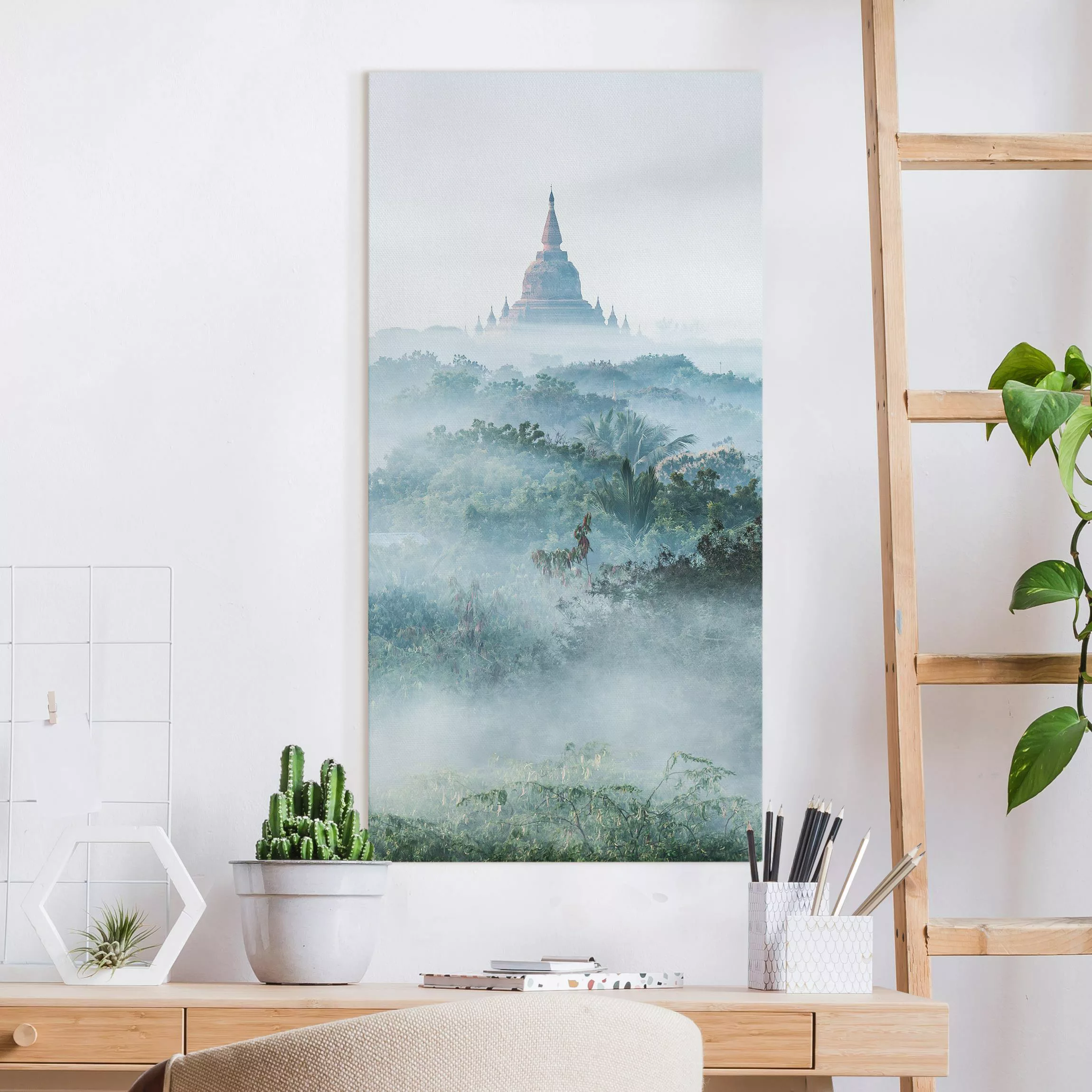 Leinwandbild Morgennebel über dem Dschungel von Bagan günstig online kaufen