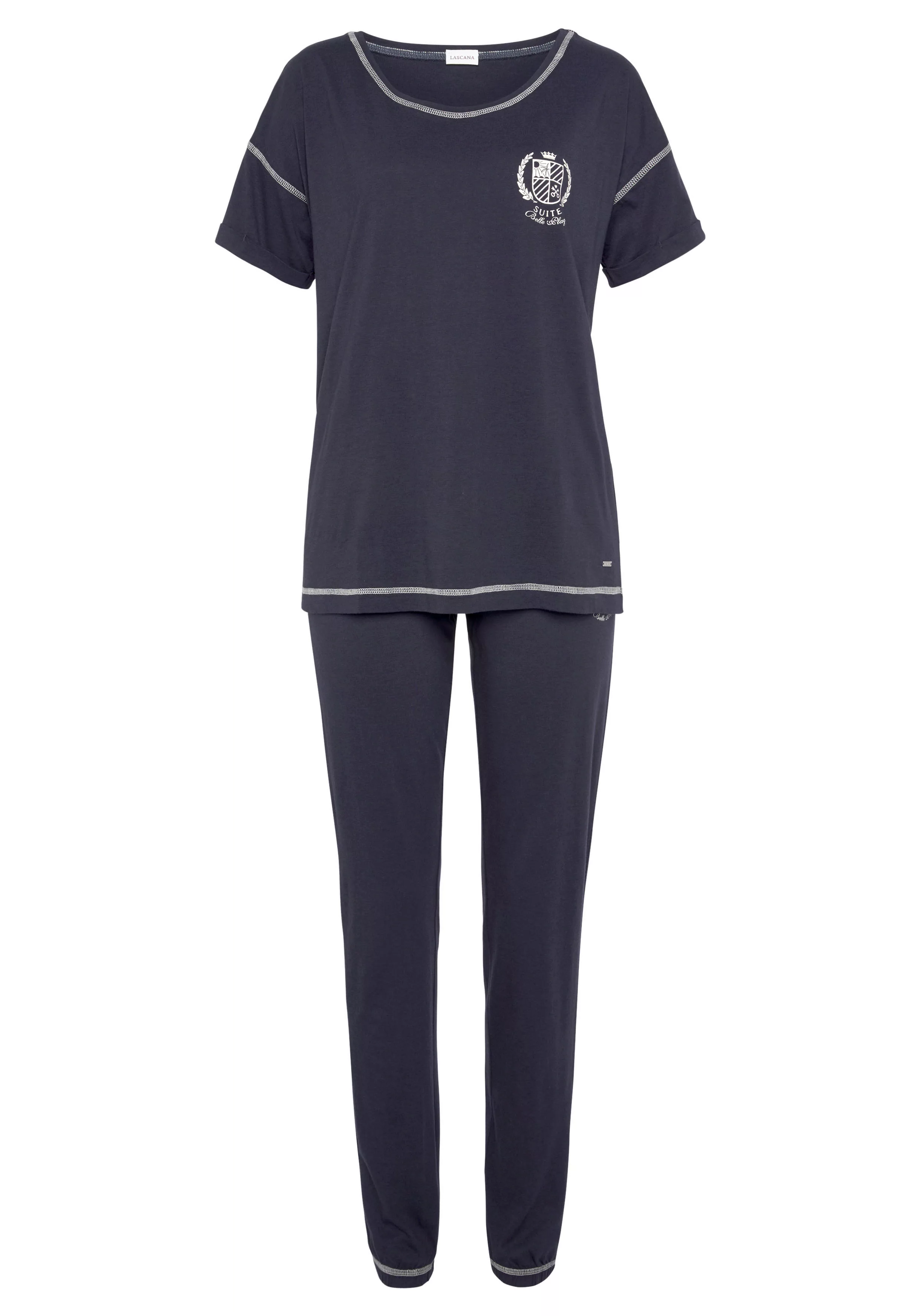 LASCANA Pyjama, (2 tlg.), mit kontrastfarbenen Ziersteppungen günstig online kaufen