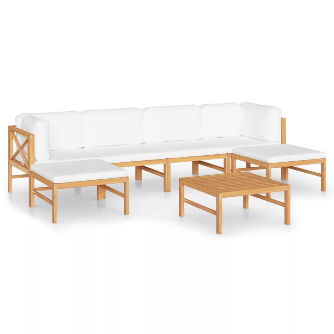 7-tlg. Garten-lounge-set Mit Creme Kissen Massivholz Teak günstig online kaufen