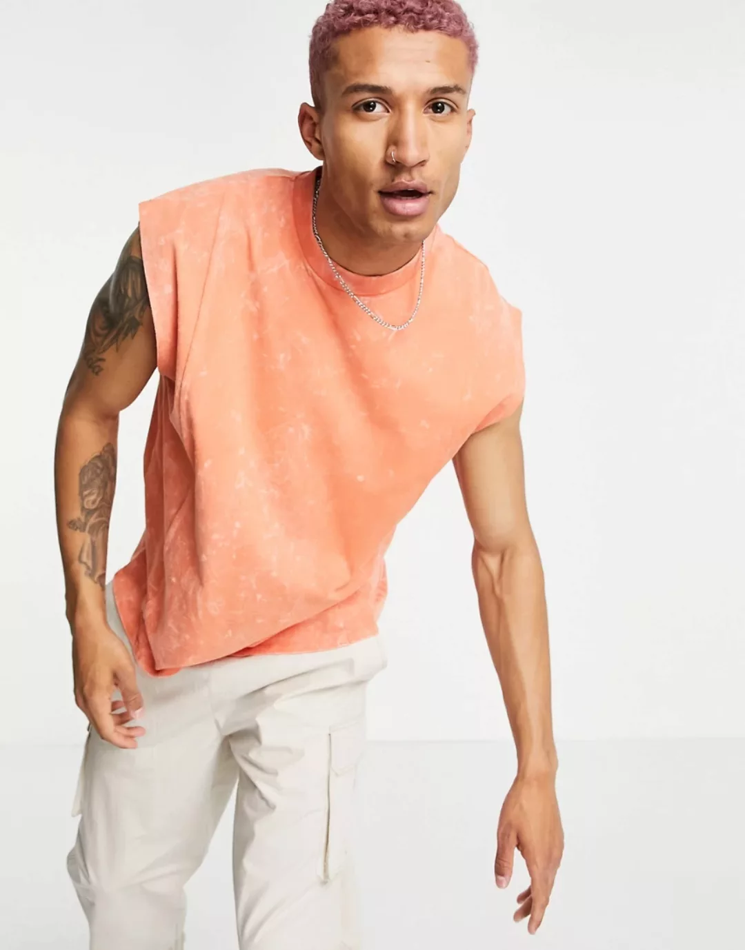 ASOS DESIGN – Oversize-Shirt in Acid-Waschung in Orange mit Nahtdetail günstig online kaufen