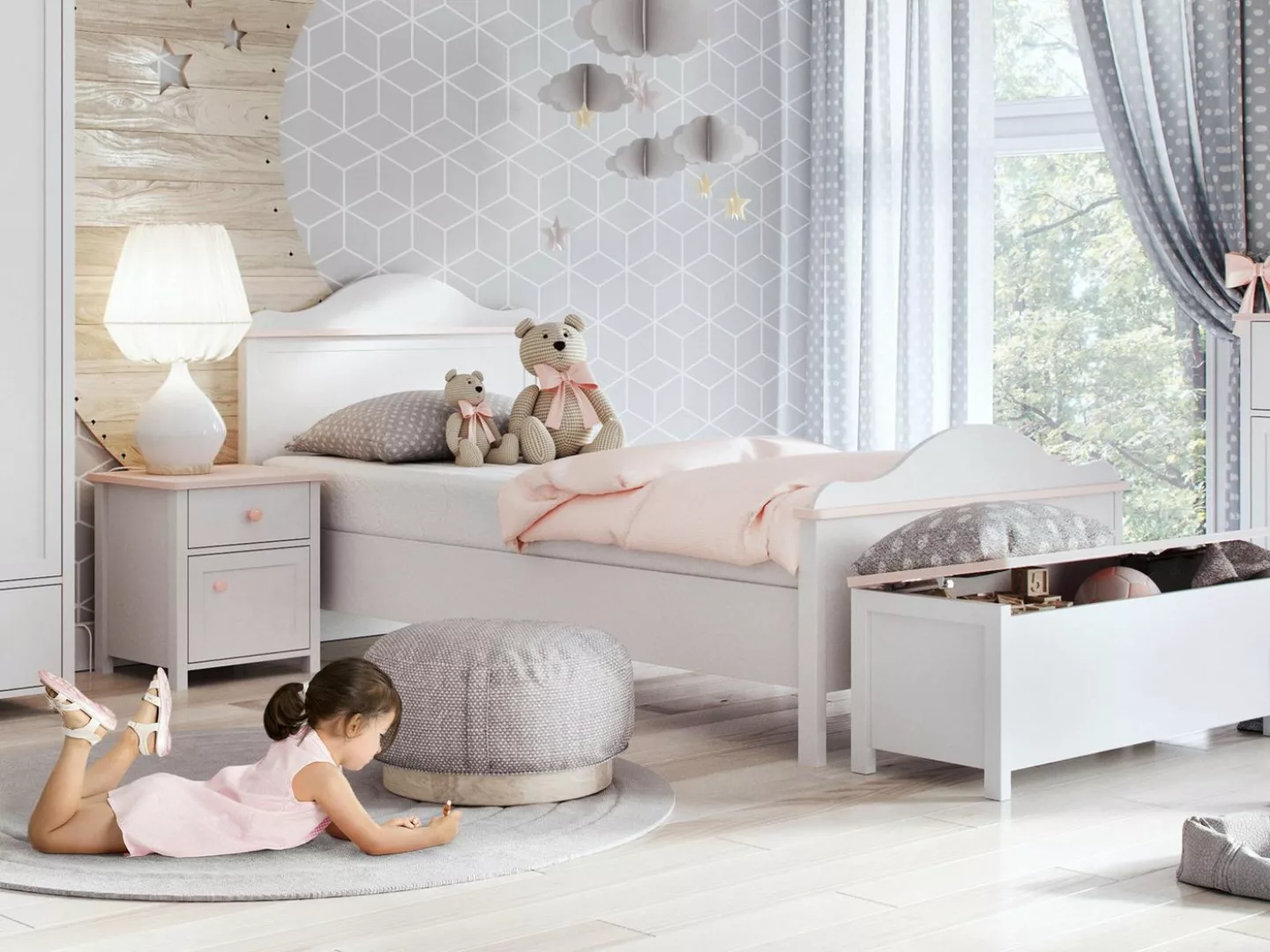 Compleo Bett Kinderbett Mädchenbett LARA mit Matratze und zwei Schubladen, günstig online kaufen