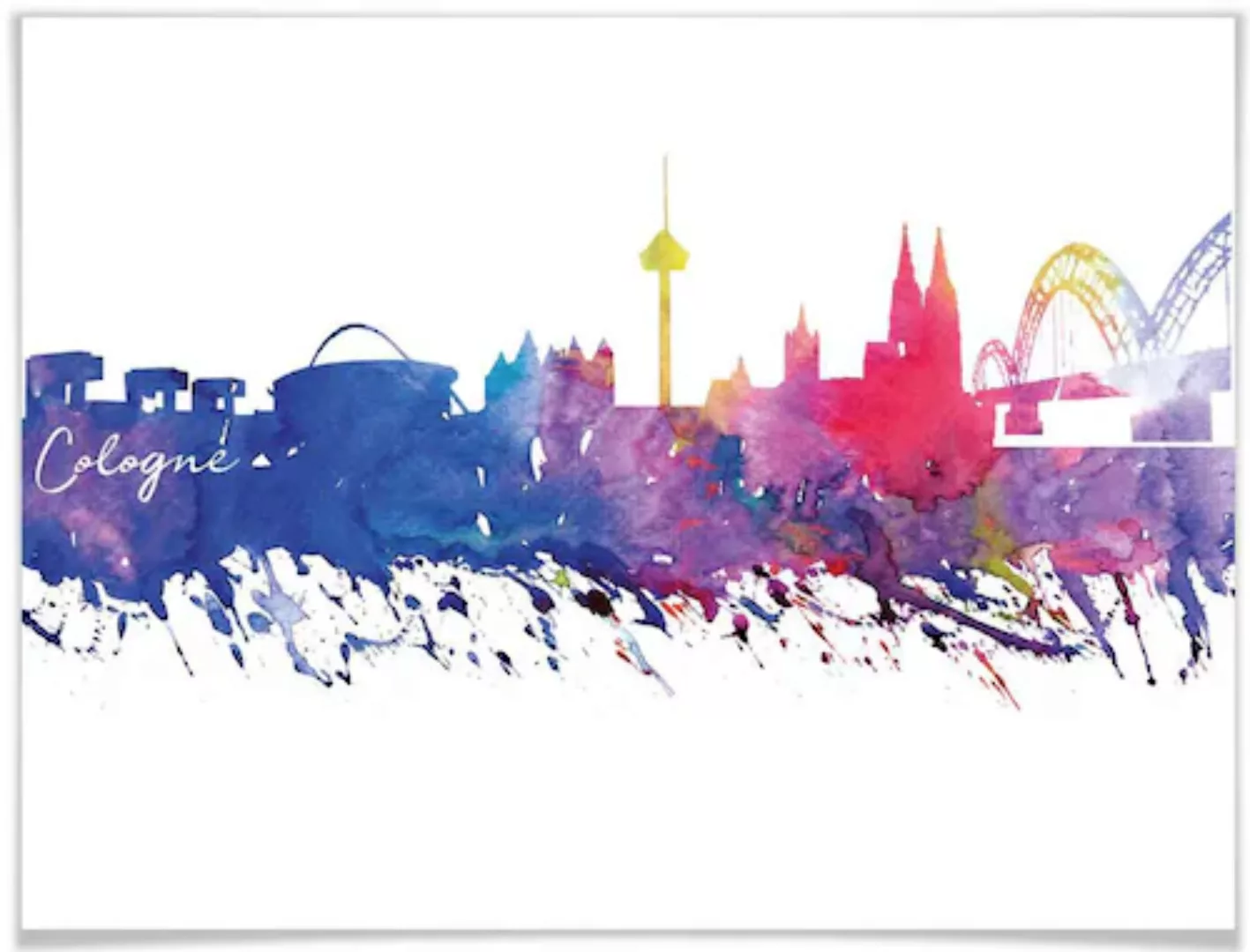 Wall-Art Poster »Graffiti bunt Köln Aquarell Skyline«, Graffiti, (1 St.), P günstig online kaufen