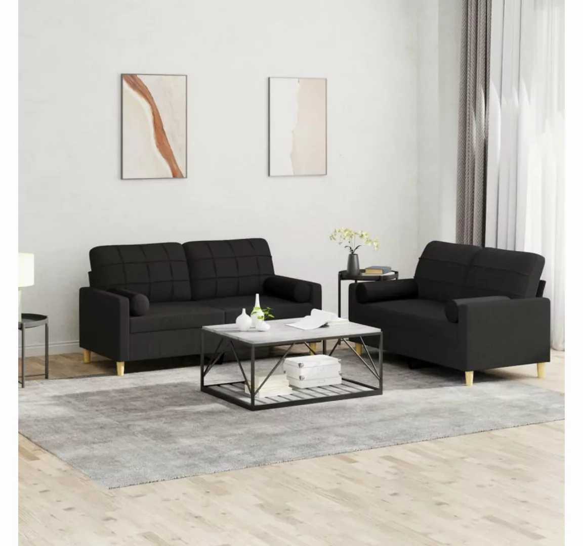 vidaXL Sofa Sofagarnitur mit Kissen Stoff, mit Zierkissen, Schwarz günstig online kaufen