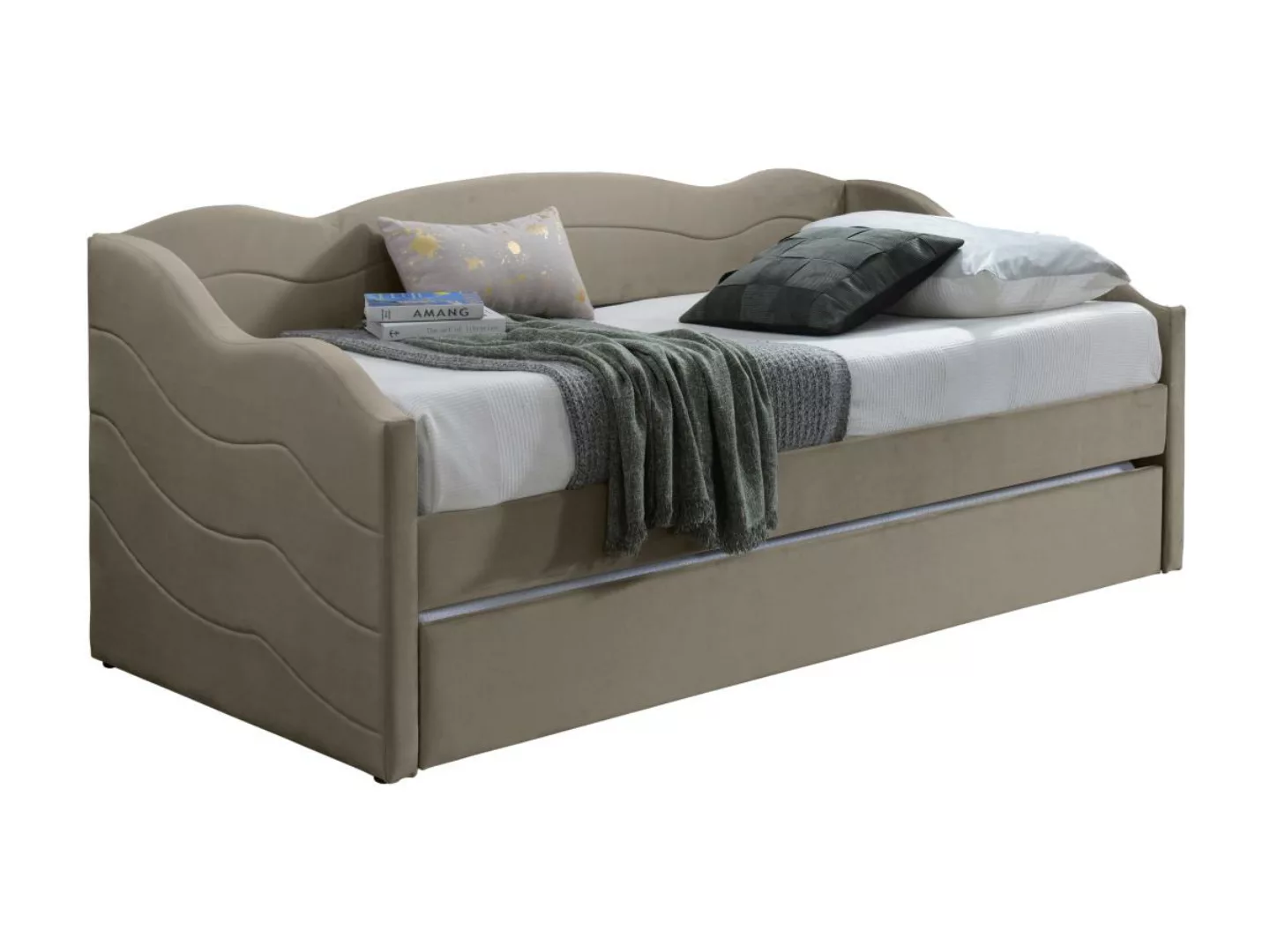 Ausziehbett 2 x 90 x 190 cm - Samt - Beige - LENVIA günstig online kaufen