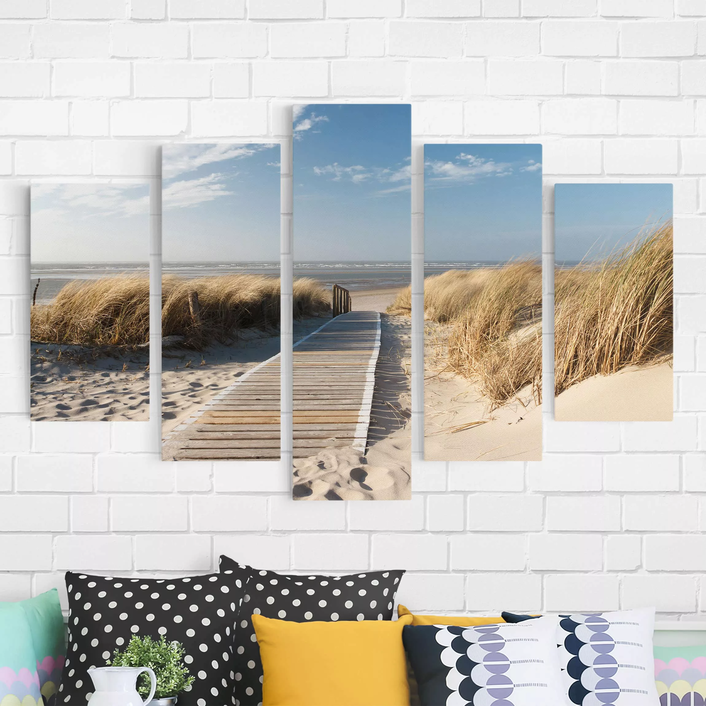 5-teiliges Leinwandbild - Querformat Ostsee Strand günstig online kaufen