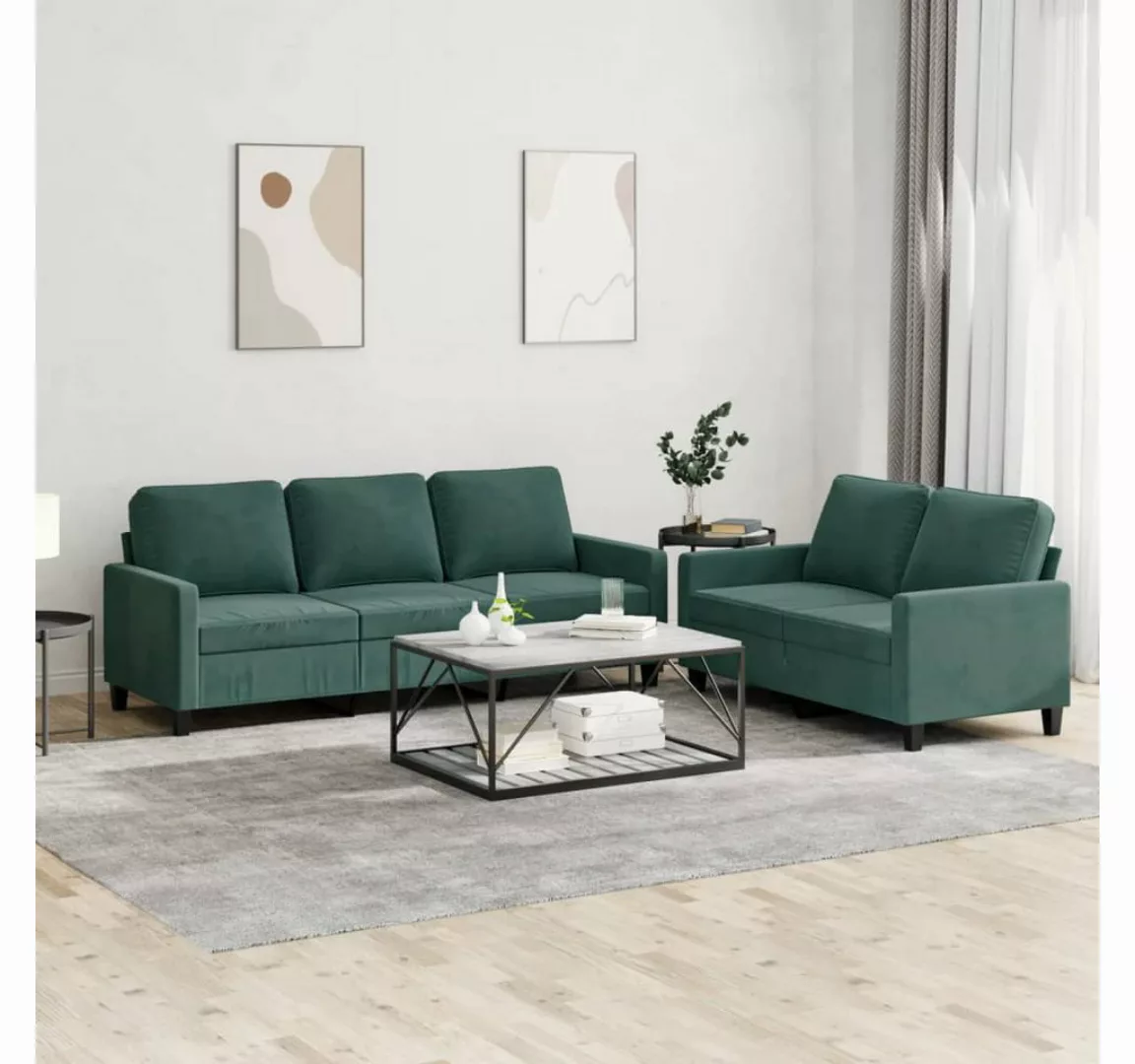 vidaXL Sofa, 2-tlg. Sofagarnitur mit Kissen Dunkelgrün Samt günstig online kaufen