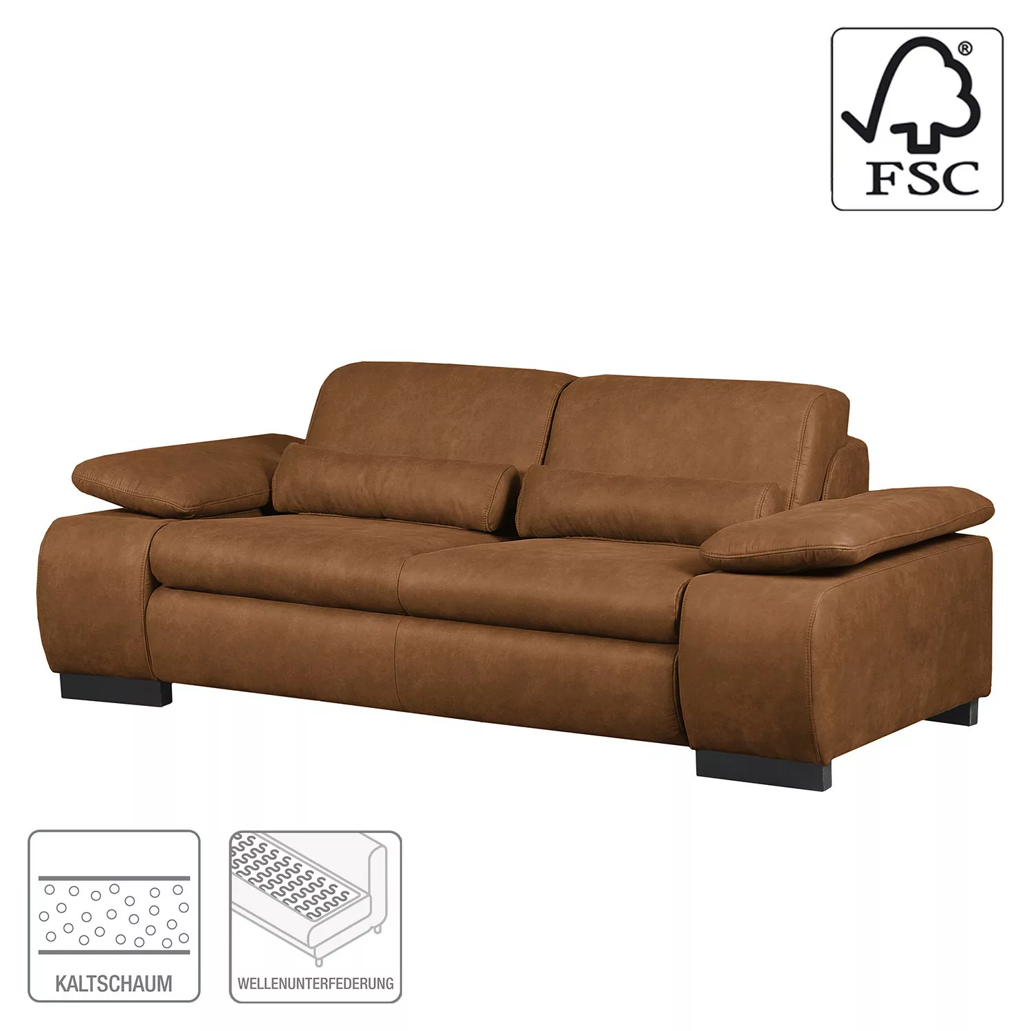 home24 Ars Natura Sofa Infinity 2-Sitzer Cognac Microfaser 200x78x97 cm günstig online kaufen