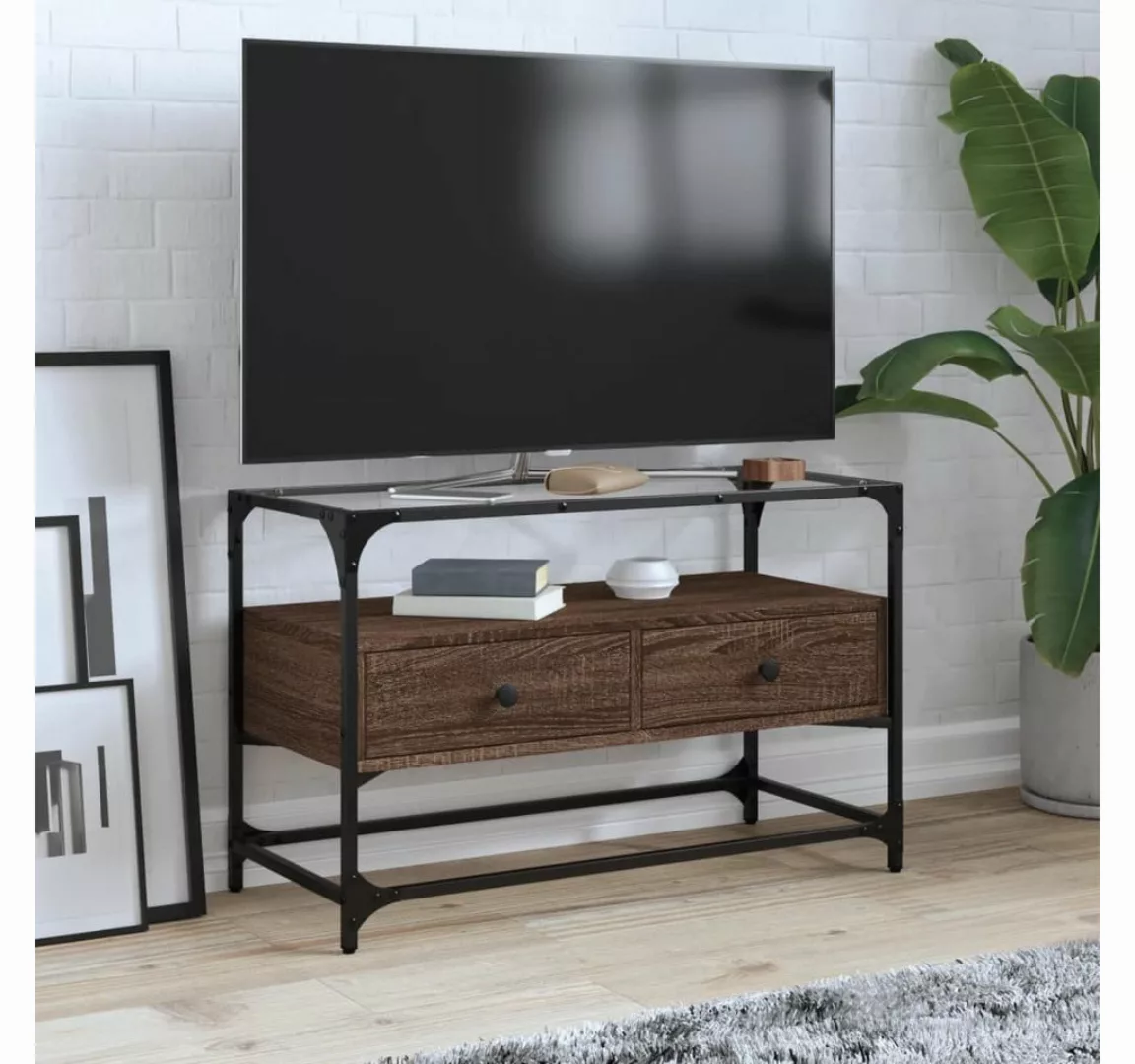 vidaXL Schrankmodule TV-Schrank mit Glasplatte Braun Eiche 80x35x51 cm Holz günstig online kaufen