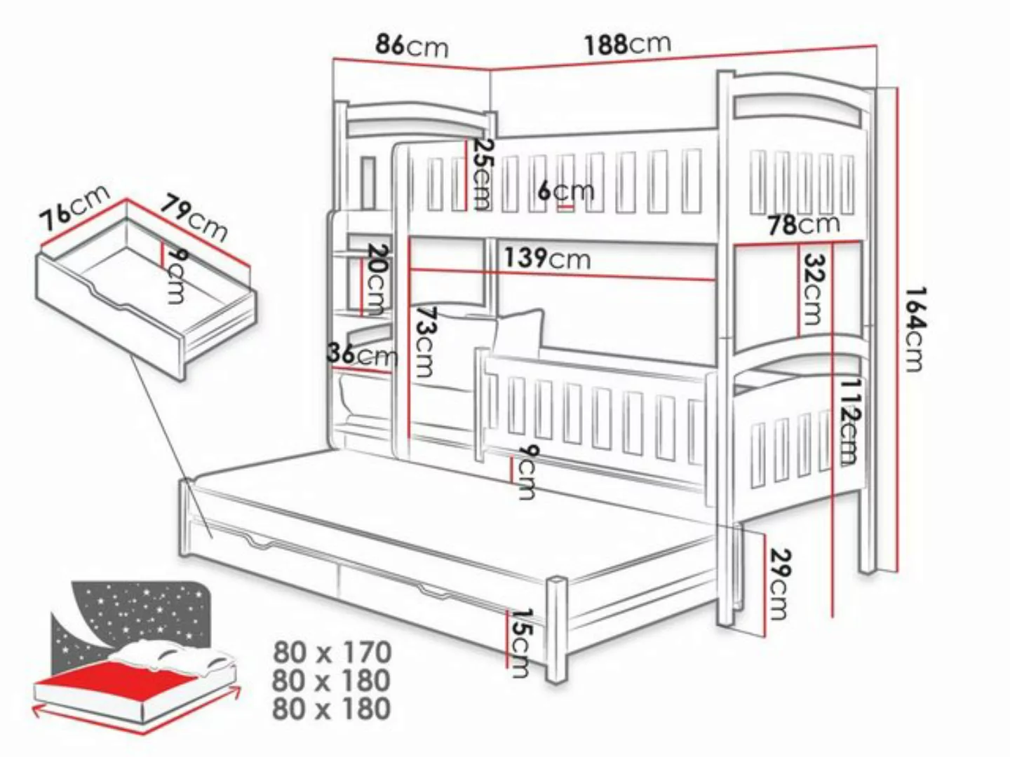MIRJAN24 Etagenbett Blanka (Lattenroste Flex, 2x Bettschublade), Holzkonstr günstig online kaufen