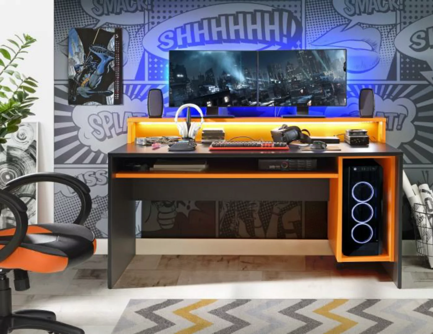 Gaming Desk Schwarz Orange 160 cm TEZAUR günstig online kaufen