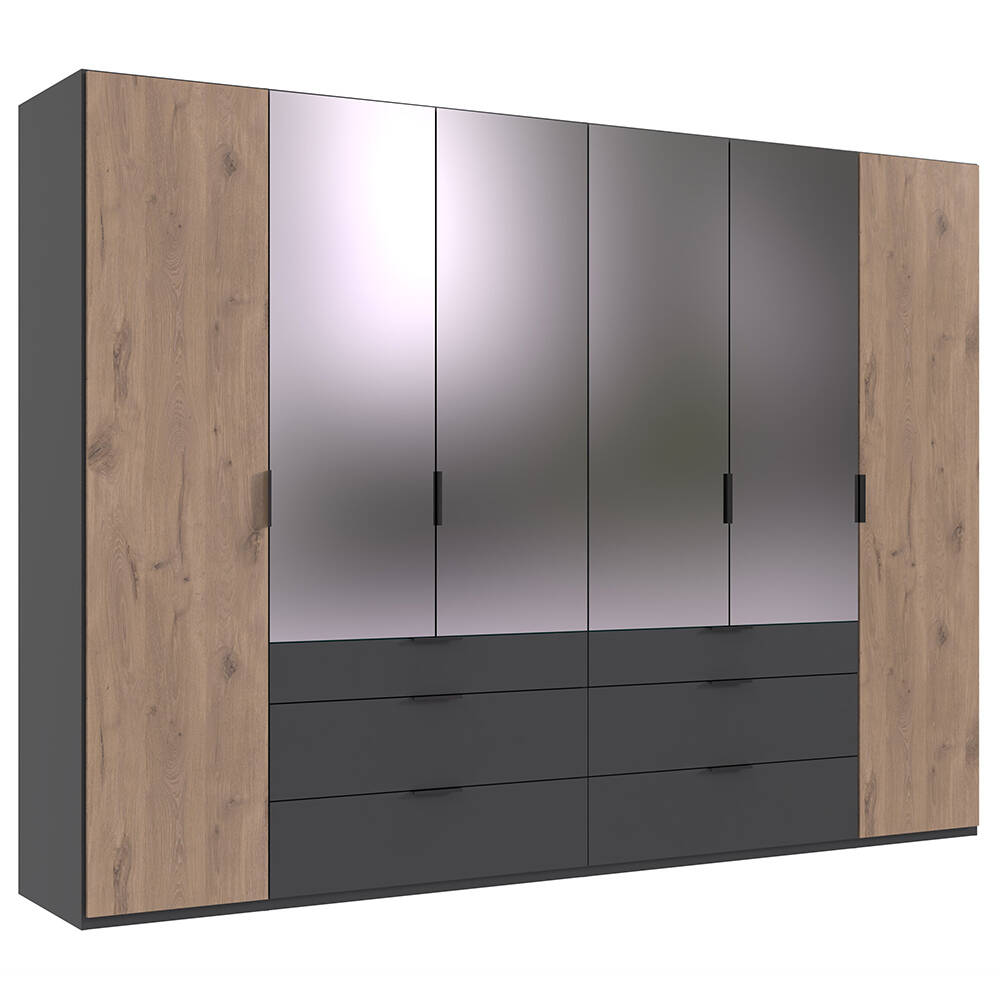 Kleiderschrank 300 cm breit inkl. Spiegel modern in Eiche mit grau BIELLA-4 günstig online kaufen