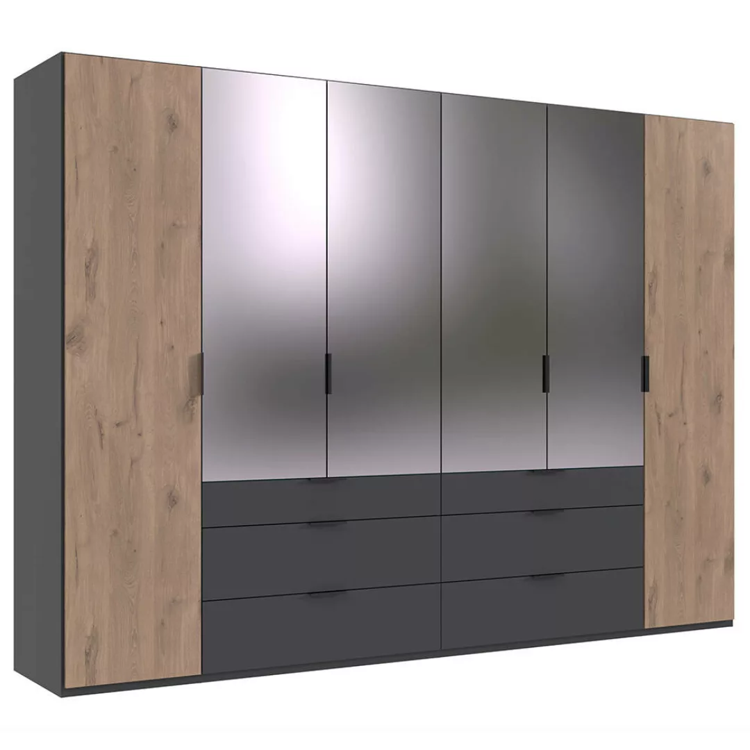 Kleiderschrank 300 cm breit inkl. Spiegel modern in grau mit Eiche BIELLA-4 günstig online kaufen