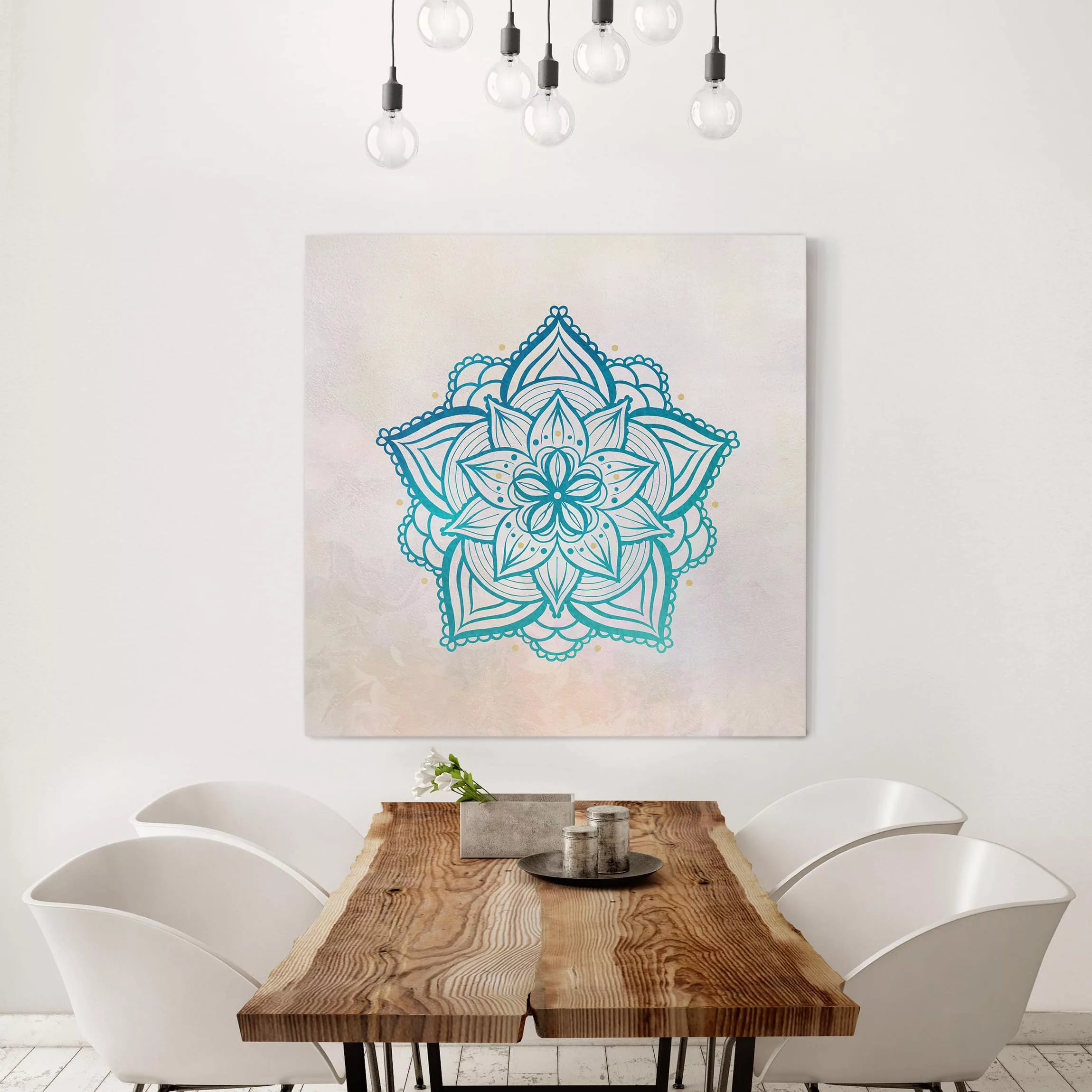 Leinwandbild Mandala Illustration Mandala gold blau günstig online kaufen