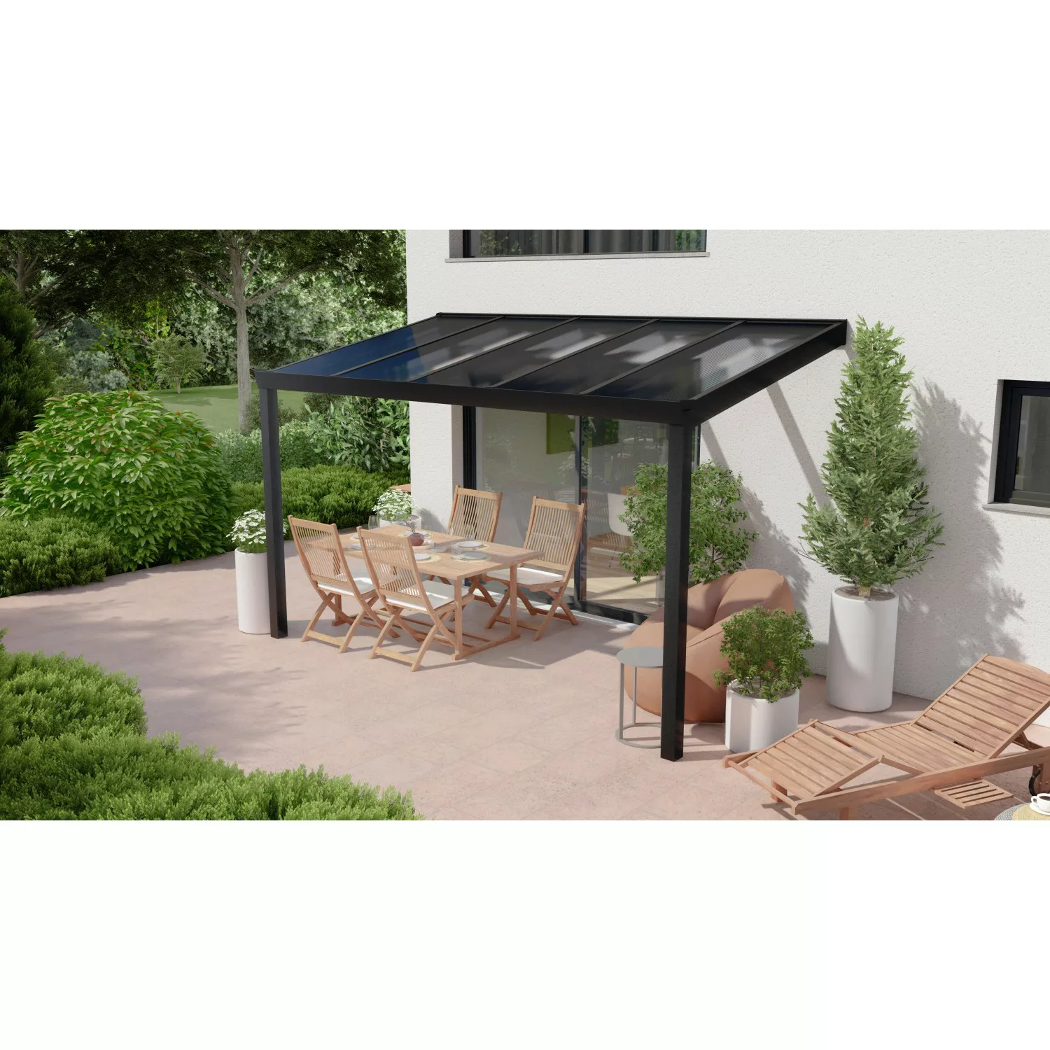 Terrassenüberdachung Professional 400 cm x 200 cm Schwarz Struktur PC Klar günstig online kaufen