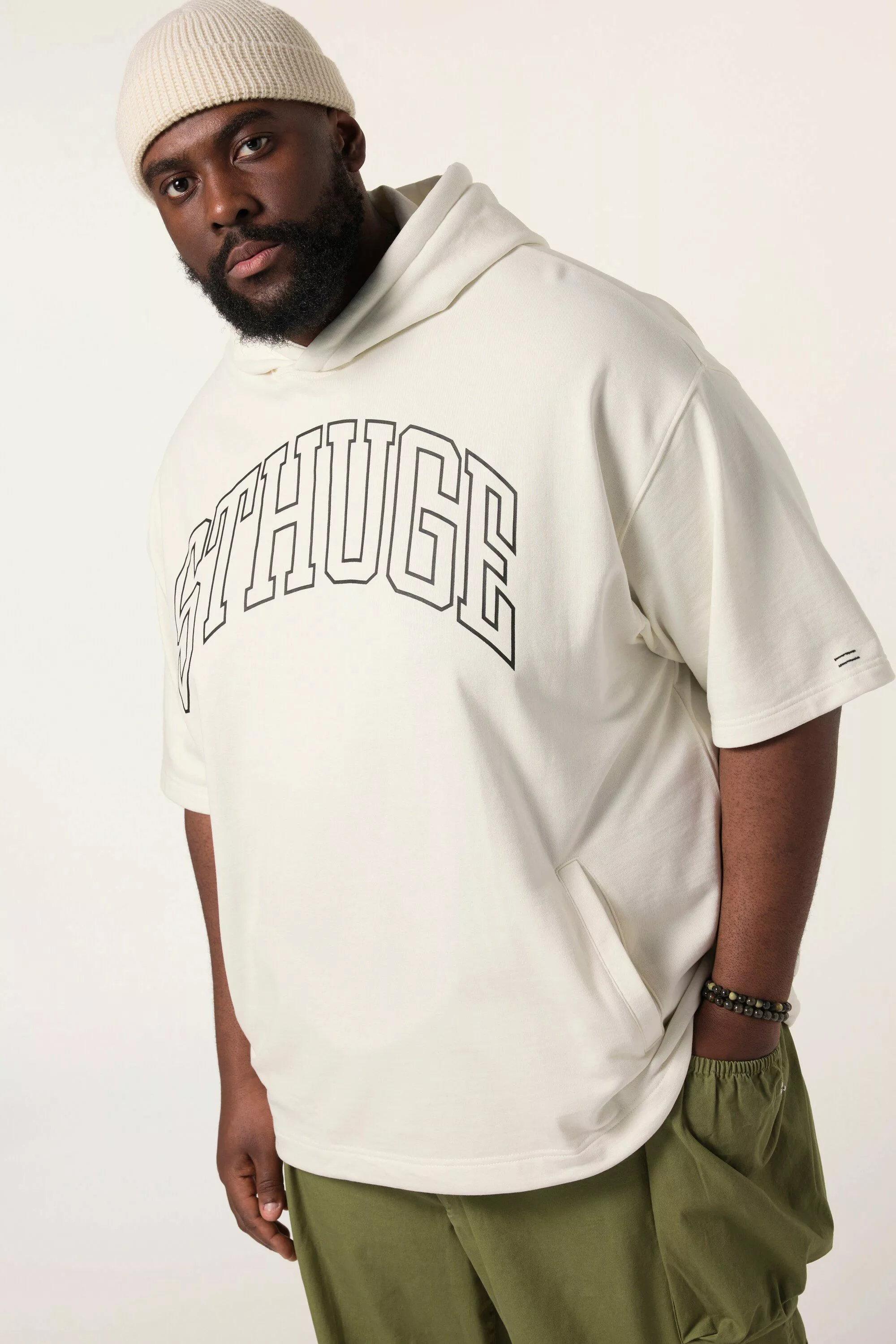 STHUGE Sweatshirt STHUGE Hoodie Halbarm Brustprint günstig online kaufen
