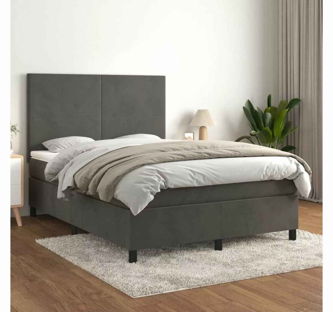 furnicato Bett Boxspringbett mit Matratze Dunkelgrau 140x200 cm Samt günstig online kaufen