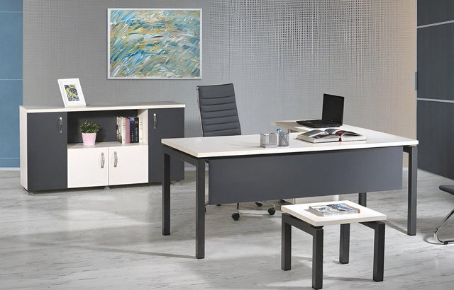 Xlmoebel Sofa Büroeck-Tisch-Set aus Holz in Grau, 3-teilig, Komplettbüro mi günstig online kaufen