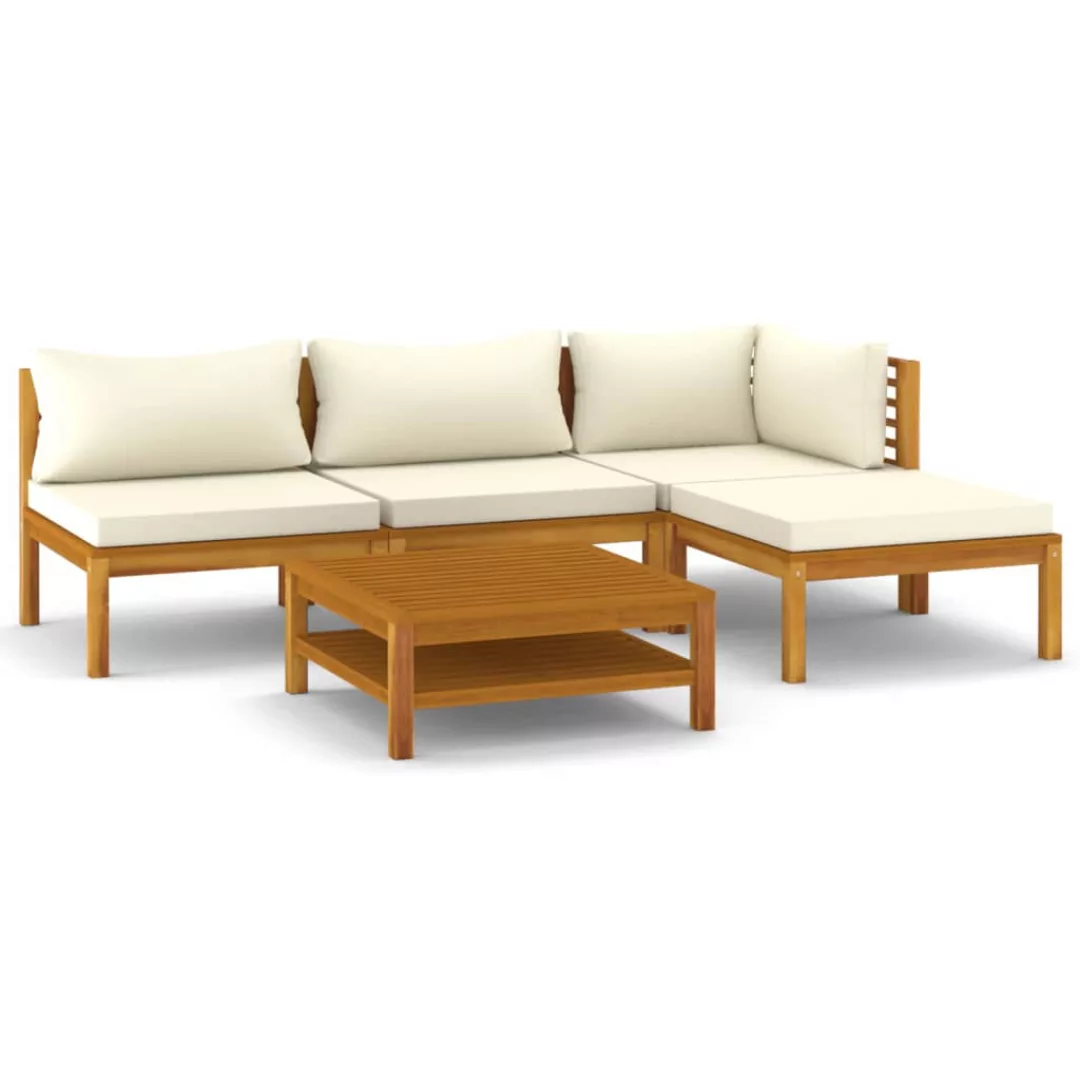 5-tlg. Garten-lounge-set Mit Creme Kissen Massivholz Akazie günstig online kaufen