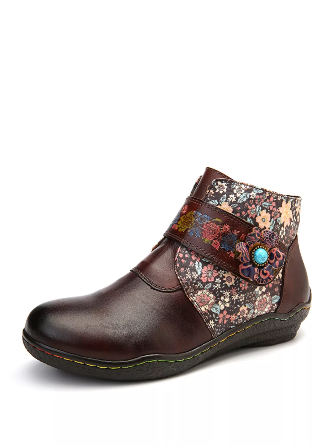 SOCOFY Retro Kleine Blumen Colorful Nähen Soft Flachleder Stiefel günstig online kaufen