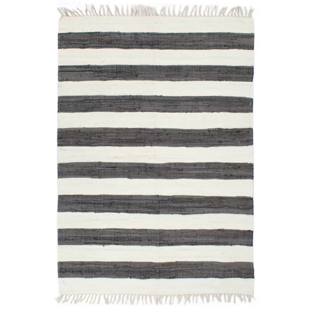 Handgewebter Chindi-teppich Baumwolle 200x290cm Anthrazit Weiß günstig online kaufen