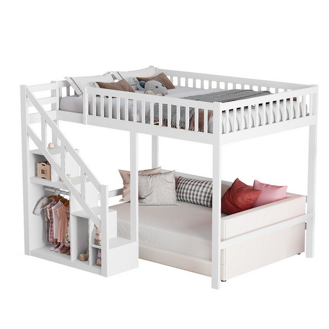 PXloue Hochbett Hochbett Stauraumbett Kinderbett Holzbett Mit Treppe, Abstu günstig online kaufen