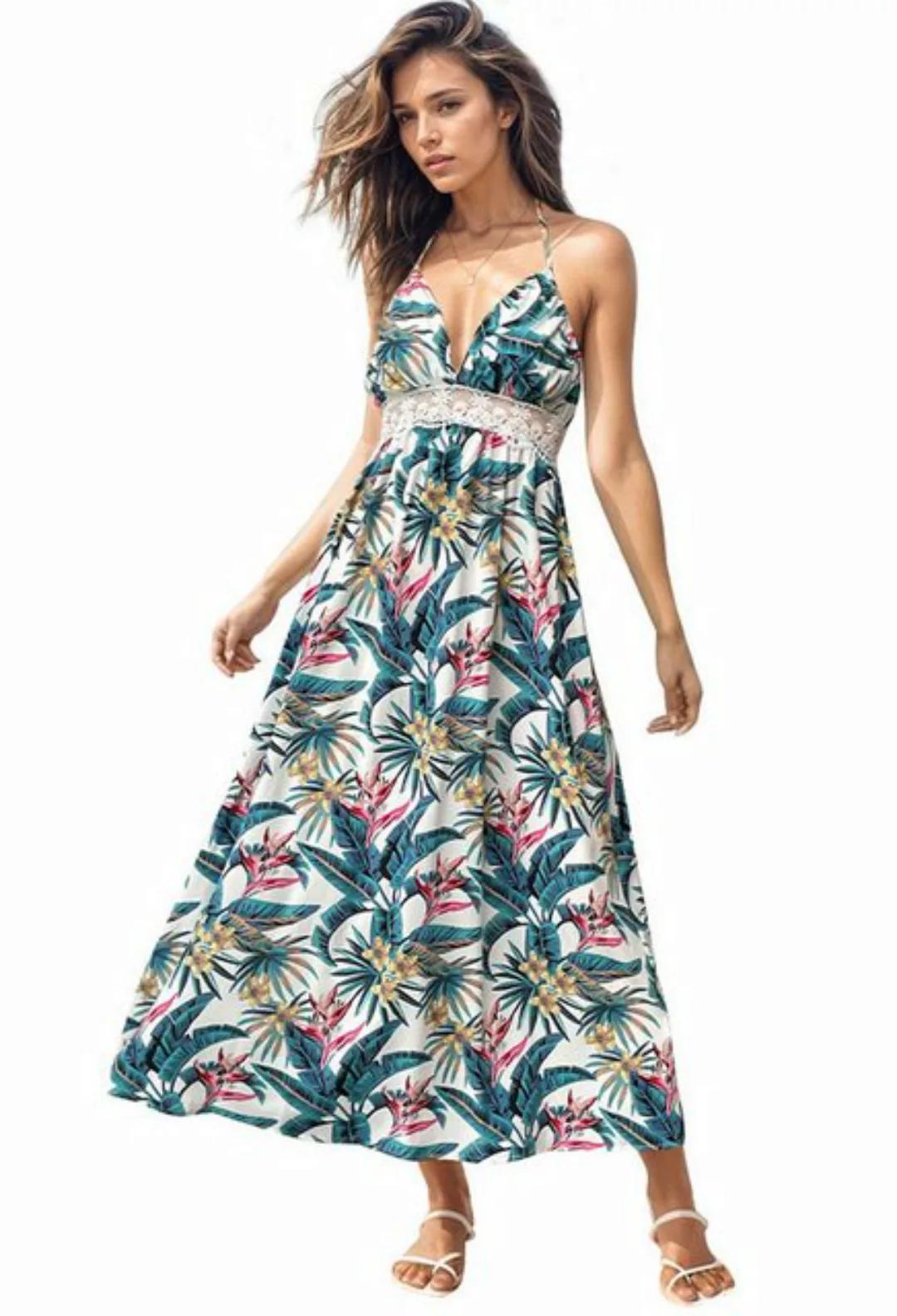 CHENIN Strandkleid Trägerloses Resort-Kleid mit botanischem Print Innenrock günstig online kaufen