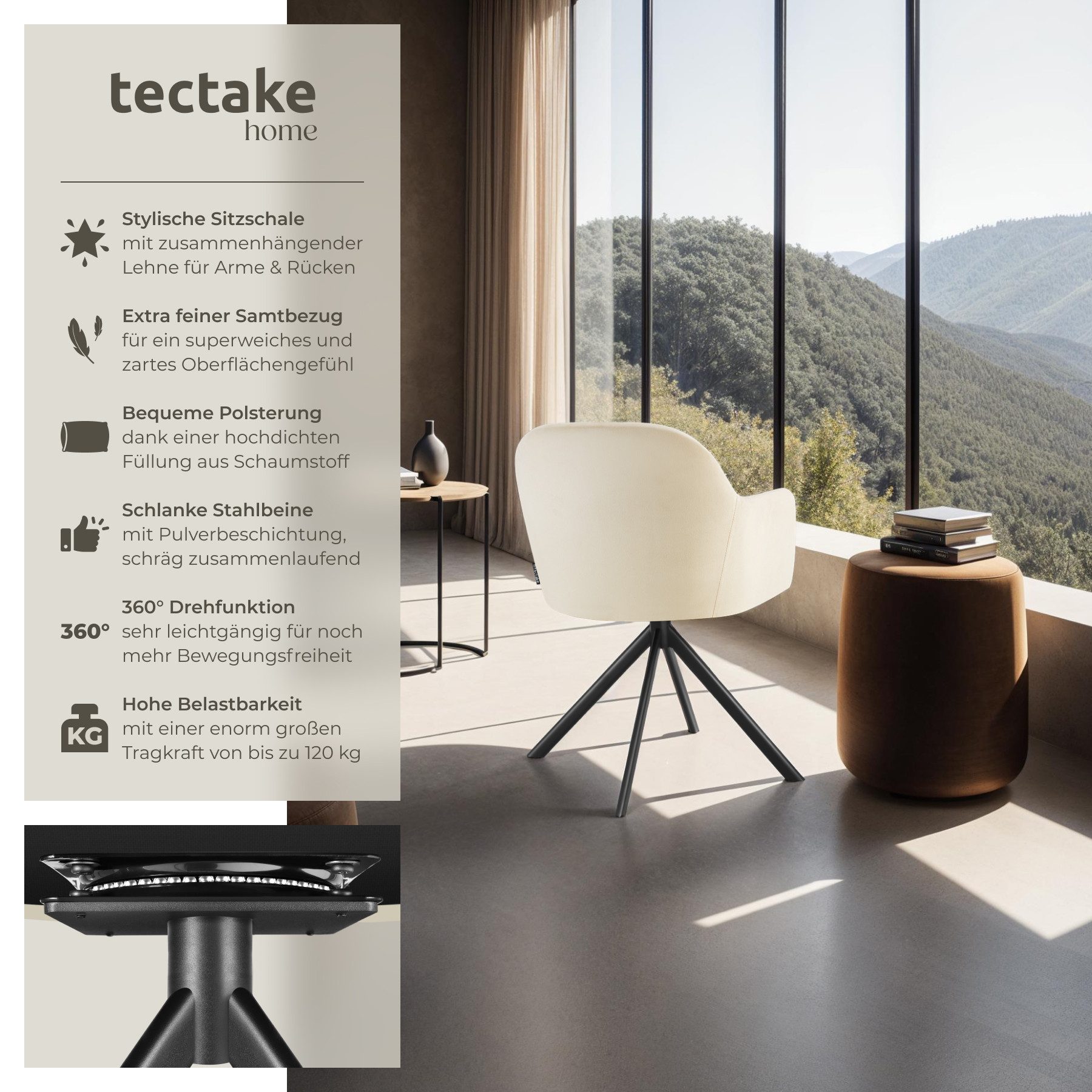 tectake Esszimmerstuhl Samt-Drehstuhl (Set., 1 St), günstig online kaufen