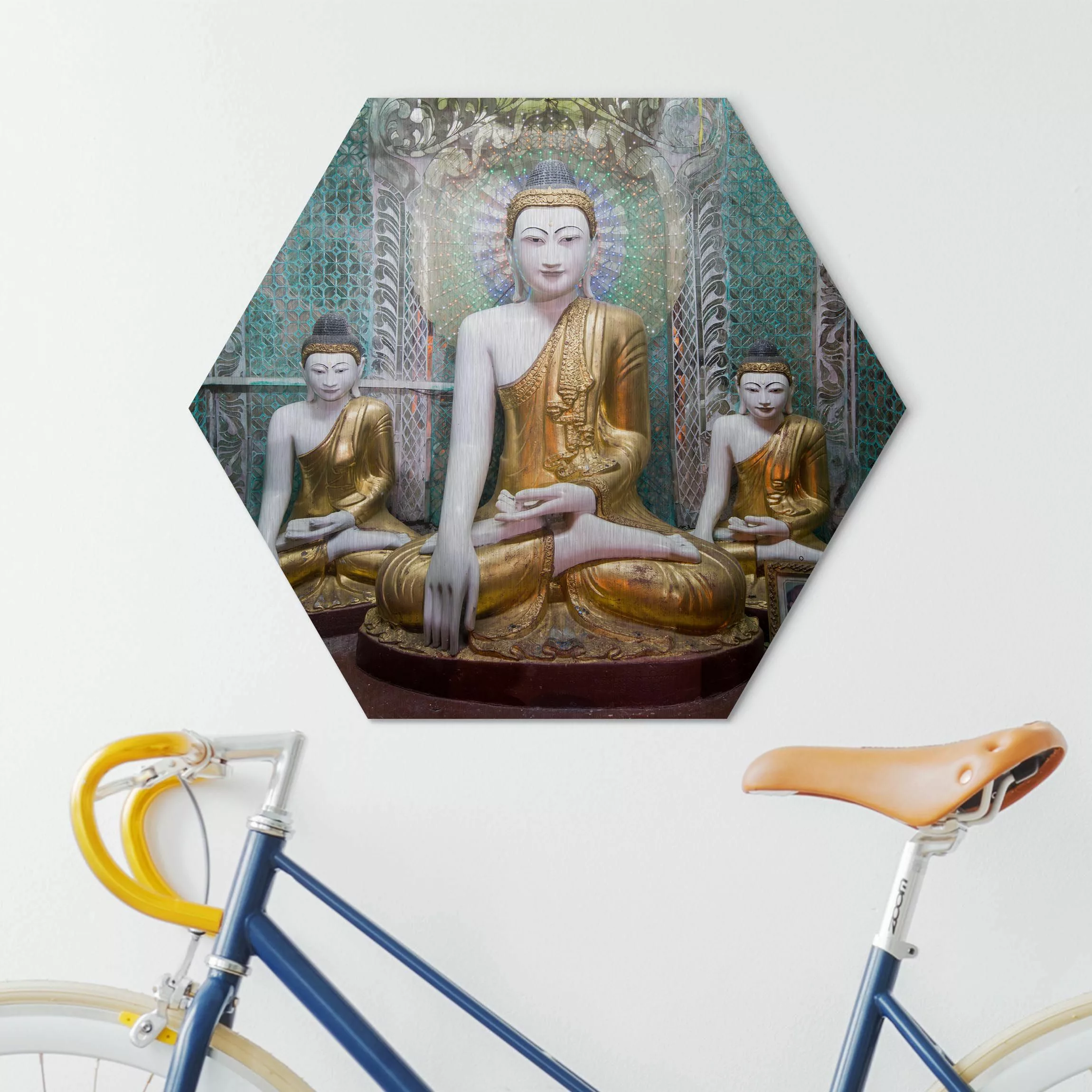 Hexagon-Alu-Dibond Bild Buddha Statuen günstig online kaufen