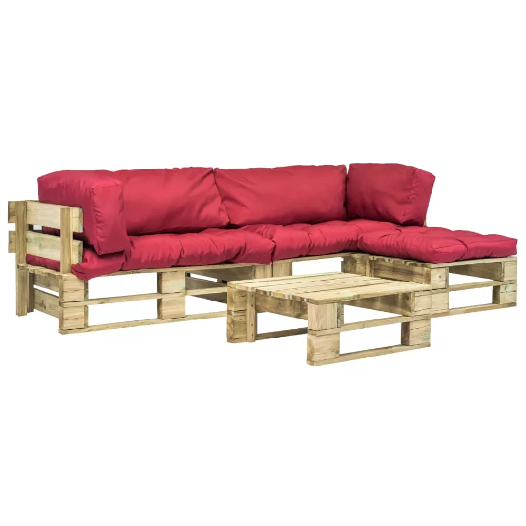 4-tlg. Garten-lounge-set Paletten Rote Auflagen Holz günstig online kaufen