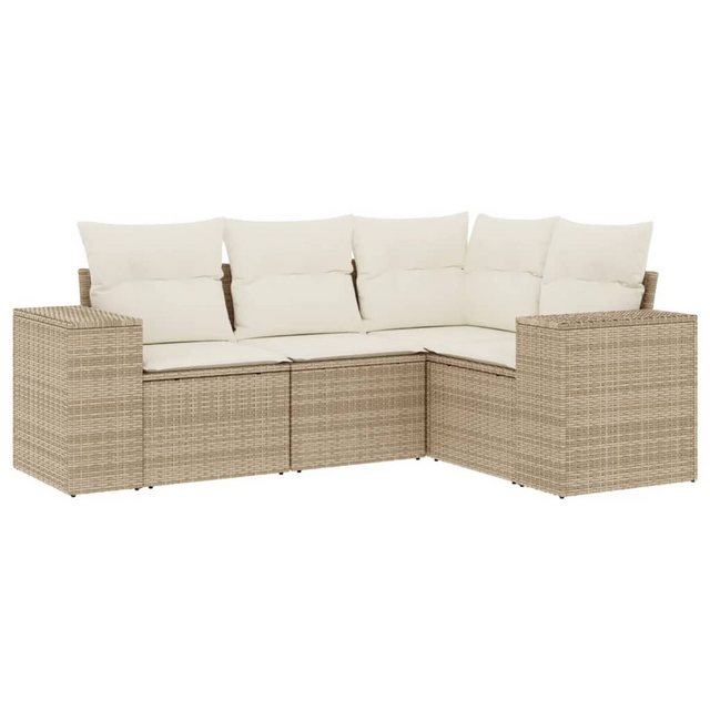 vidaXL Sofaelement 4-tlg. Garten-Sofagarnitur mit Kissen Beige Poly Rattan günstig online kaufen