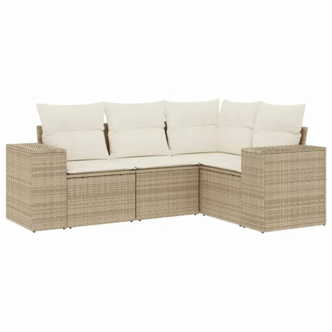 vidaXL Sofaelement 4-tlg. Garten-Sofagarnitur mit Kissen Beige Poly Rattan günstig online kaufen