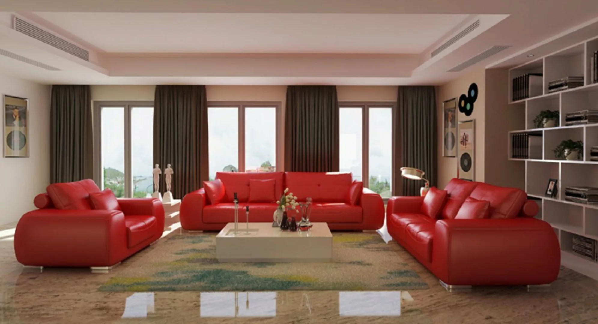 JVmoebel Sofa Sofagarnitur Ledersofa Couch Design Modern Sofa 3+1+1 Sitzer günstig online kaufen