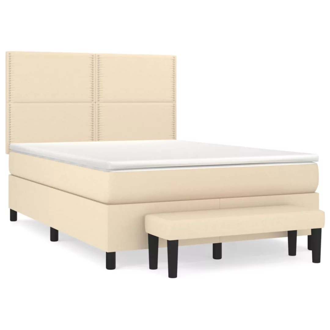 Vidaxl Boxspringbett Mit Matratze Creme 140x200 Cm Stoff günstig online kaufen