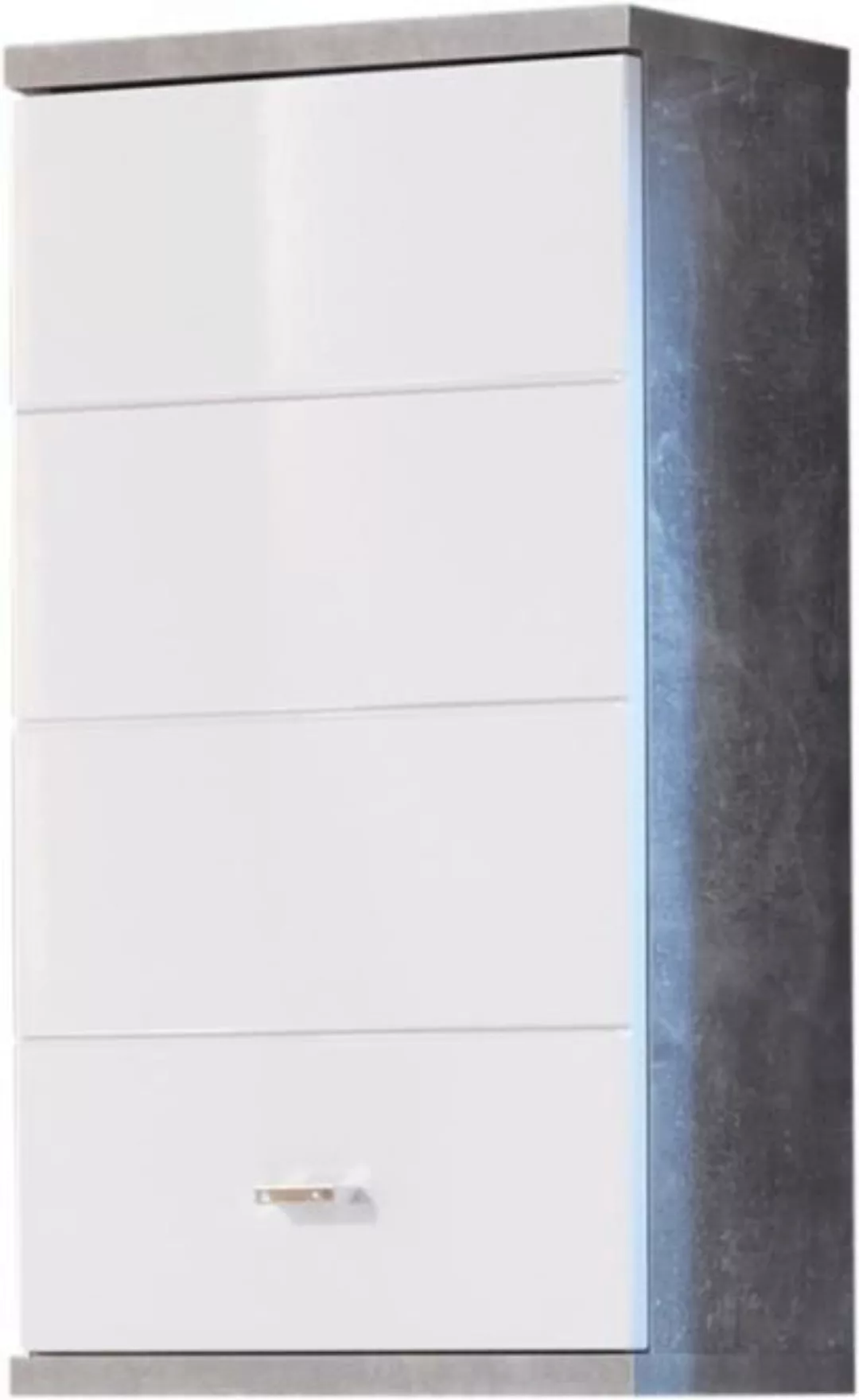 Hängeschrank POOL, B 38 cm x H 71 cm, Weiß Hochglanz, Betondekor, 1 Tür günstig online kaufen