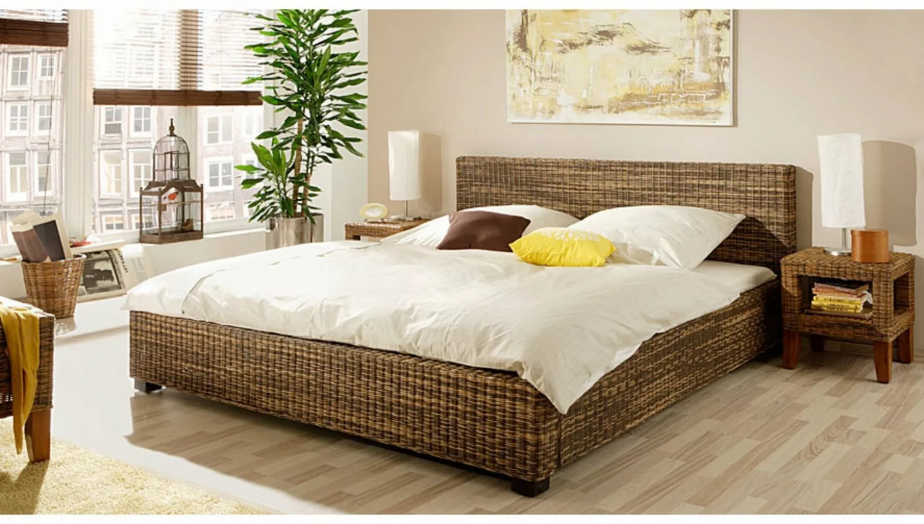 WOLFMÖBEL Bett BALI Rattan Bettgestell Doppelbett Hand gefertigt SLASH (176 günstig online kaufen