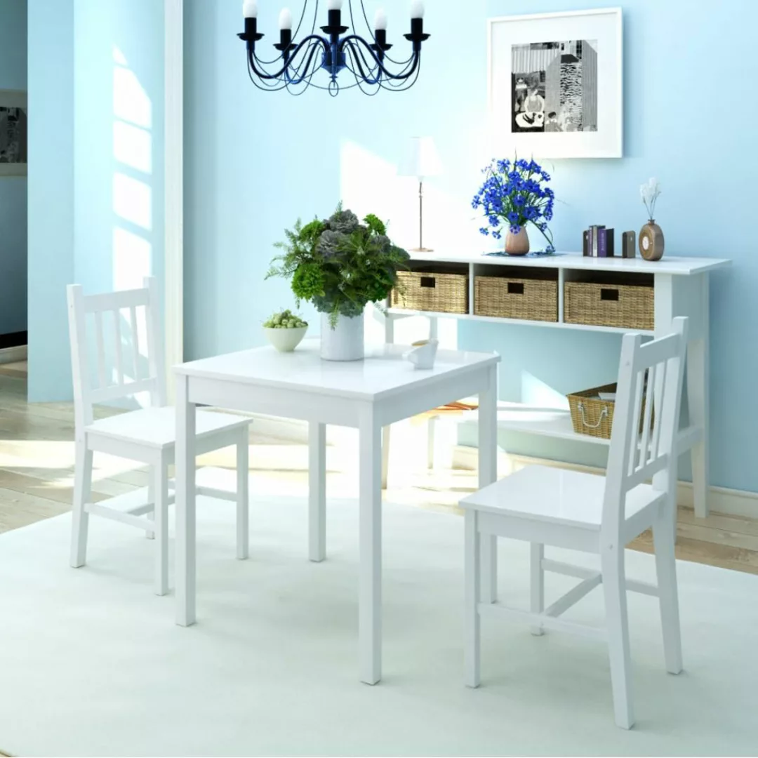 Dreiteiliges Esstisch-set Pinienholz Weiß günstig online kaufen