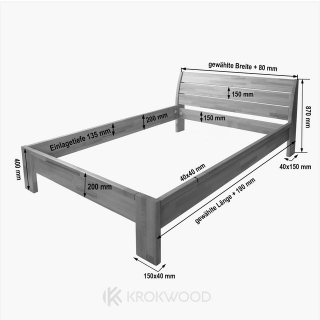 Krok Wood Massivholzbett Krok Wood Massivholzbett Alice mit Kopfteil in Buc günstig online kaufen